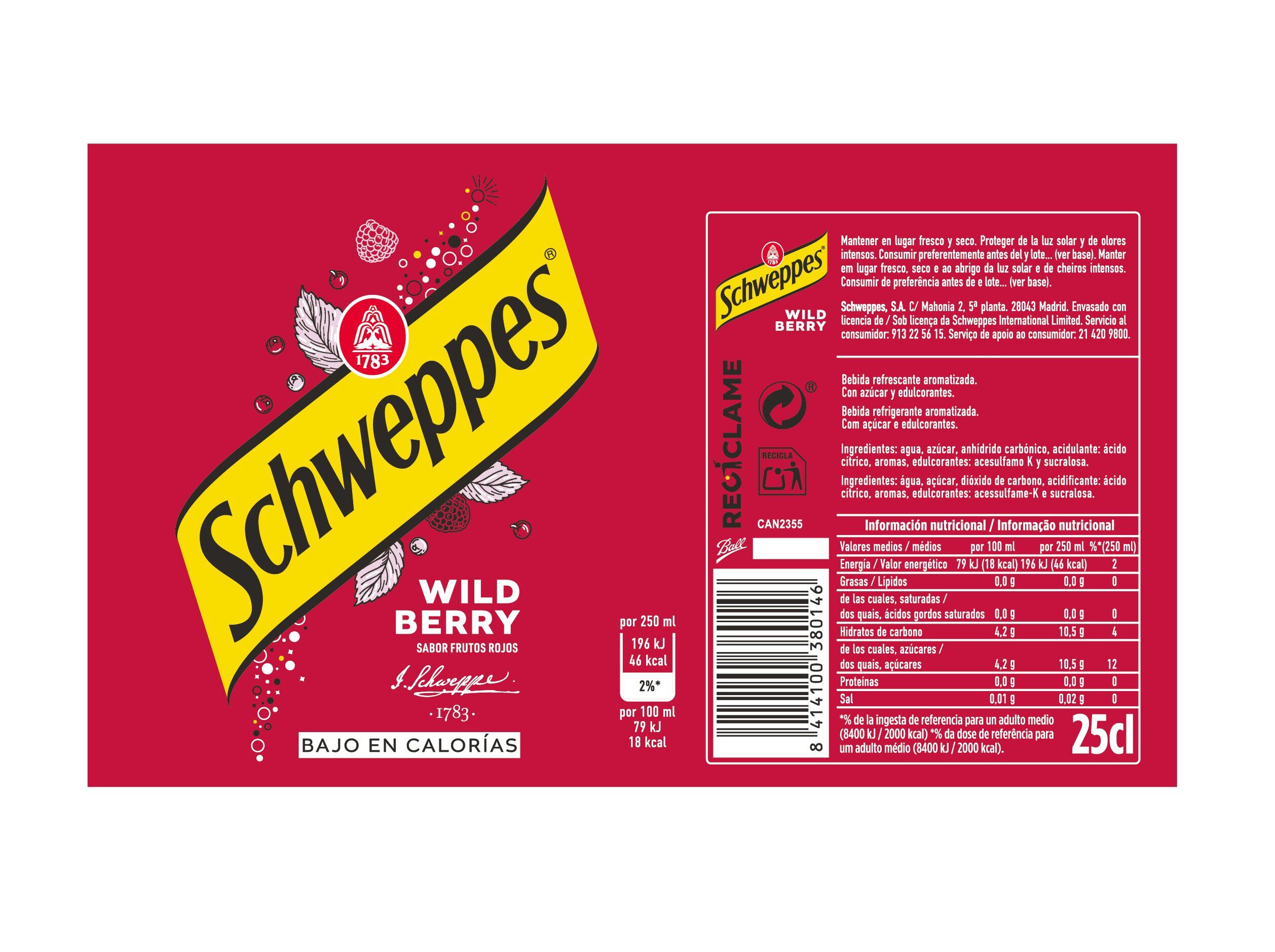 &Aacute;GUA T&Oacute;NICA SCHWEPPES BERRY 0.25L image number 1