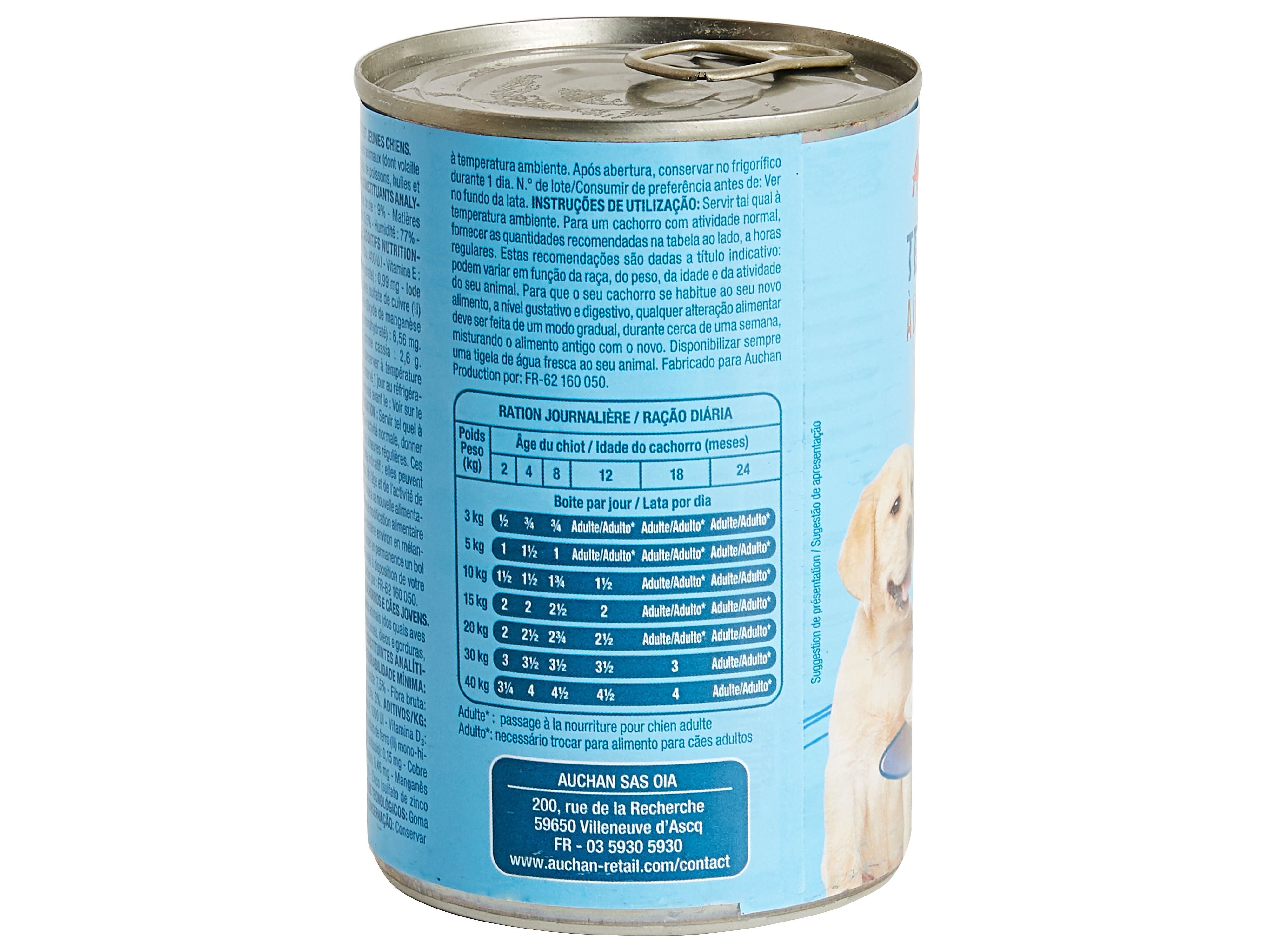 COMIDA H&Uacute;MIDA PARA C&Atilde;O AUCHAN J&Uacute;NIOR TERRINA AVES 400G image number 2