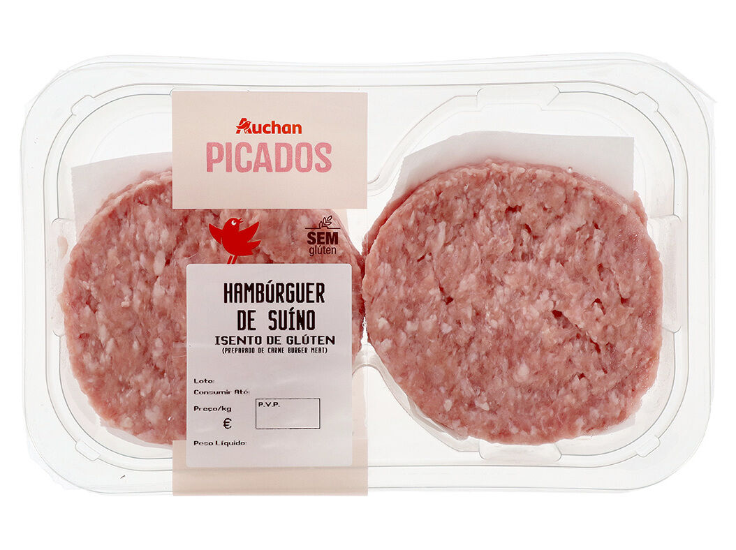 HAMBURGUERES DE SUINO ISENTO DE GL&Uacute;TEN AUCHAN 4*100GR