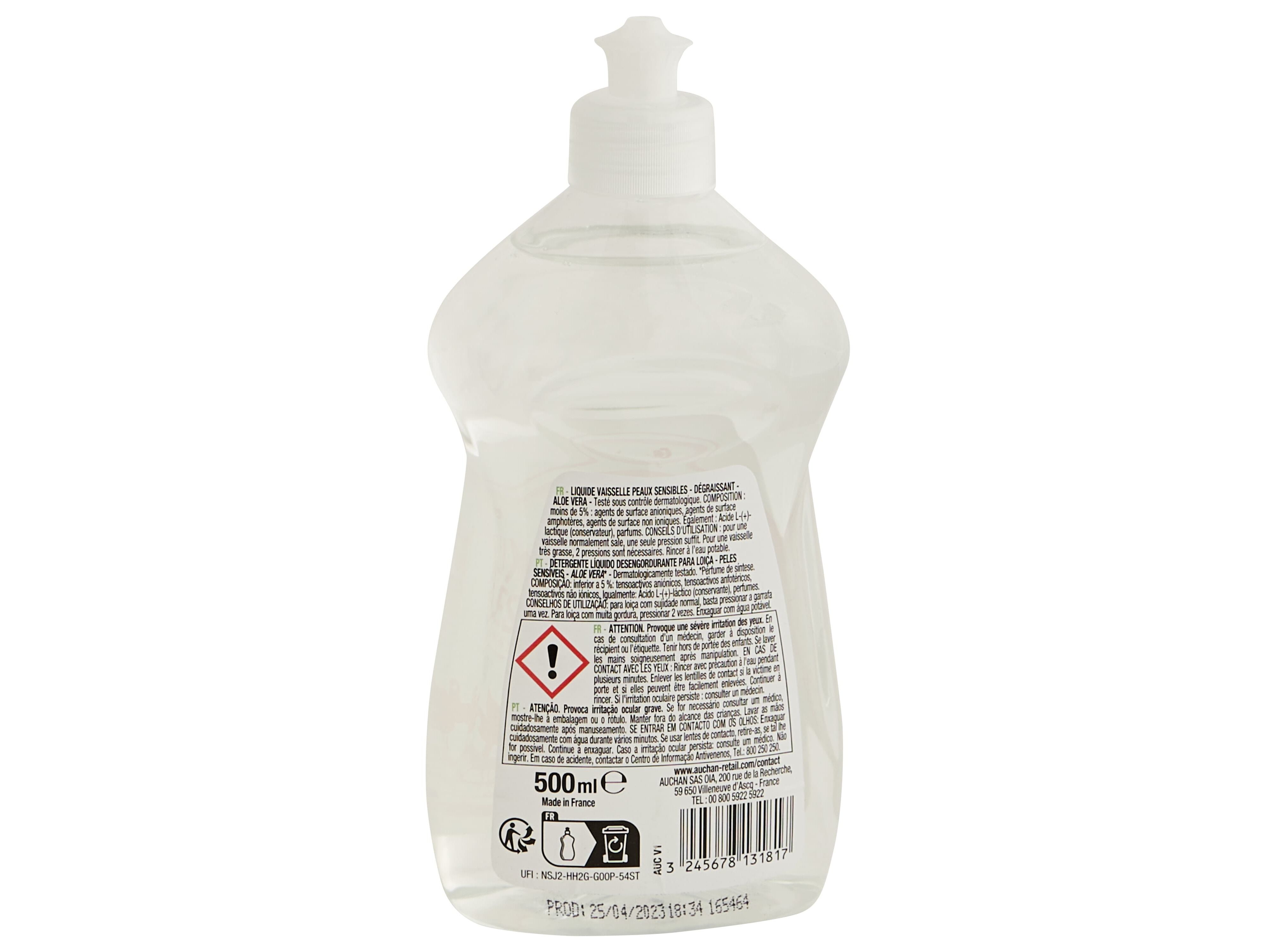 DETERGENTE LOI&Ccedil;A MANUAL AUCHAN PELES SENS&Iacute;VEIS ALOE VERA 500ML image number 2