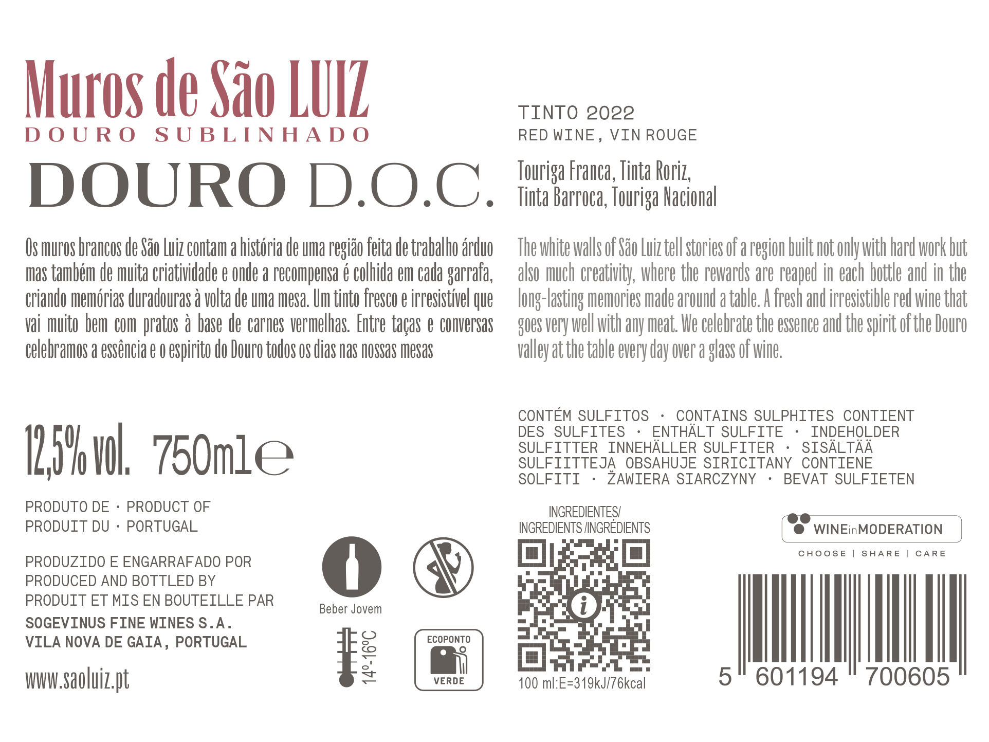 VINHO TINTO KOPKE MUROS S&Atilde;O LUIZ DOURO 0.75L image number 1
