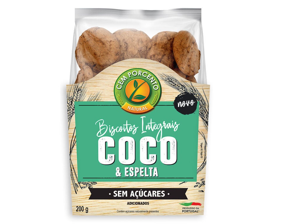 BISCOITOS INTEGRAIS CEMPORCENTO COCO/ESPELTA 200G image number 0