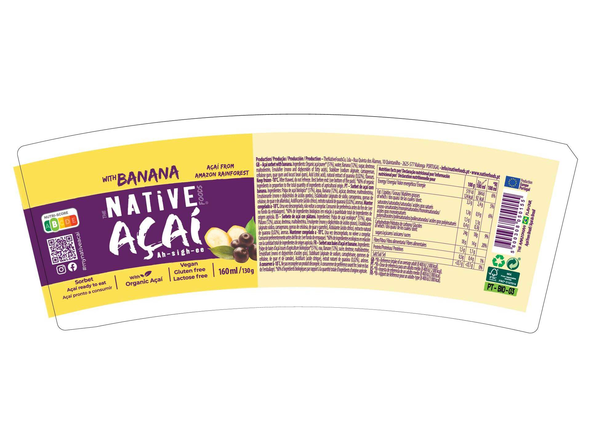 POLPA NATIVE DE FRUTA A&Ccedil;A&Iacute; COM BANANA 160ML image number 1