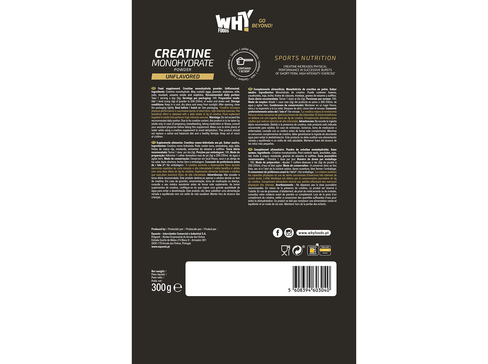 CREATINA WHY FOODS MONOHIDRATADA 300GR image number 1