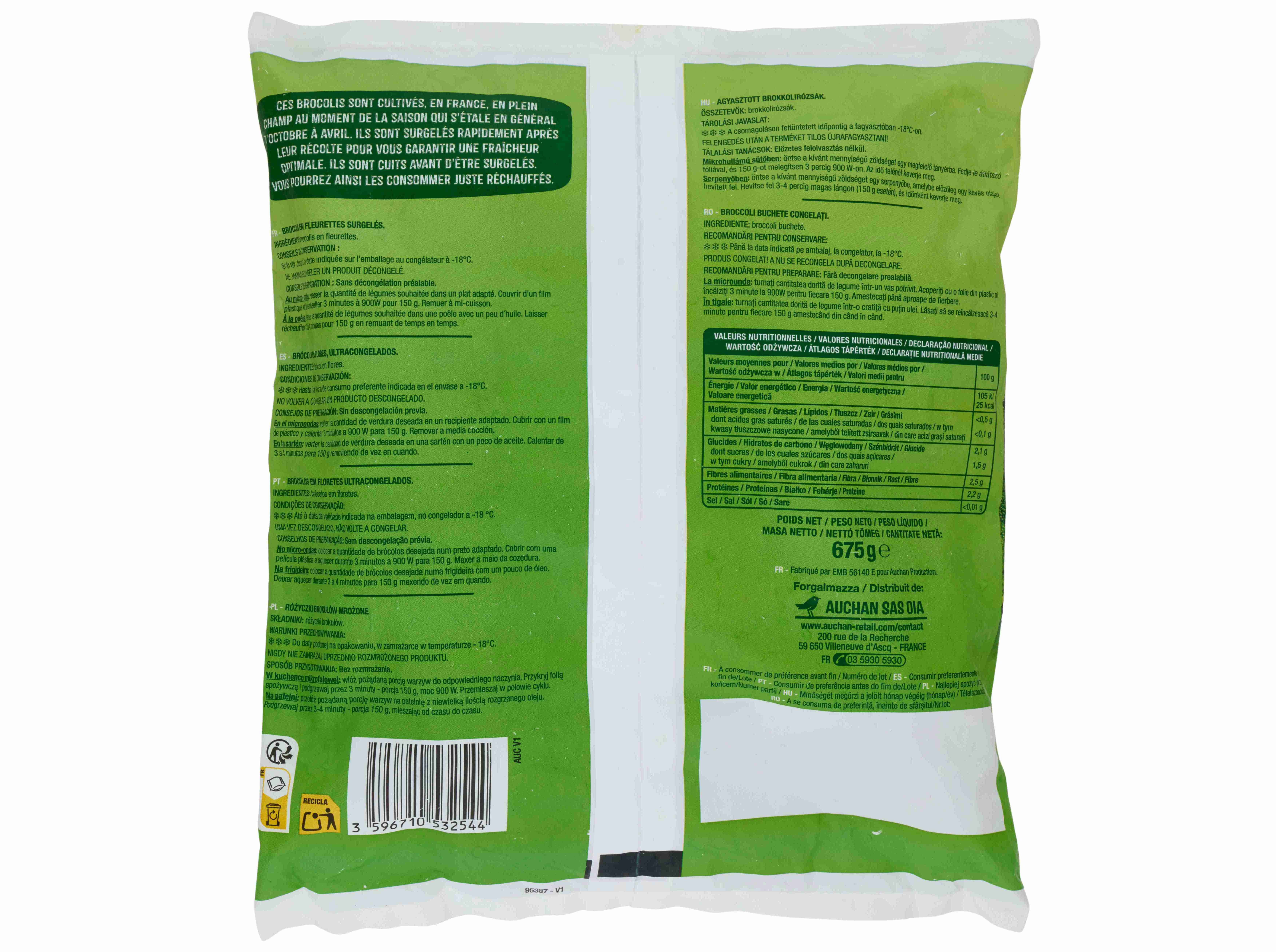 BR&Oacute;CULOS AUCHAN EM FLORETES COZIDOS 675G image number 1