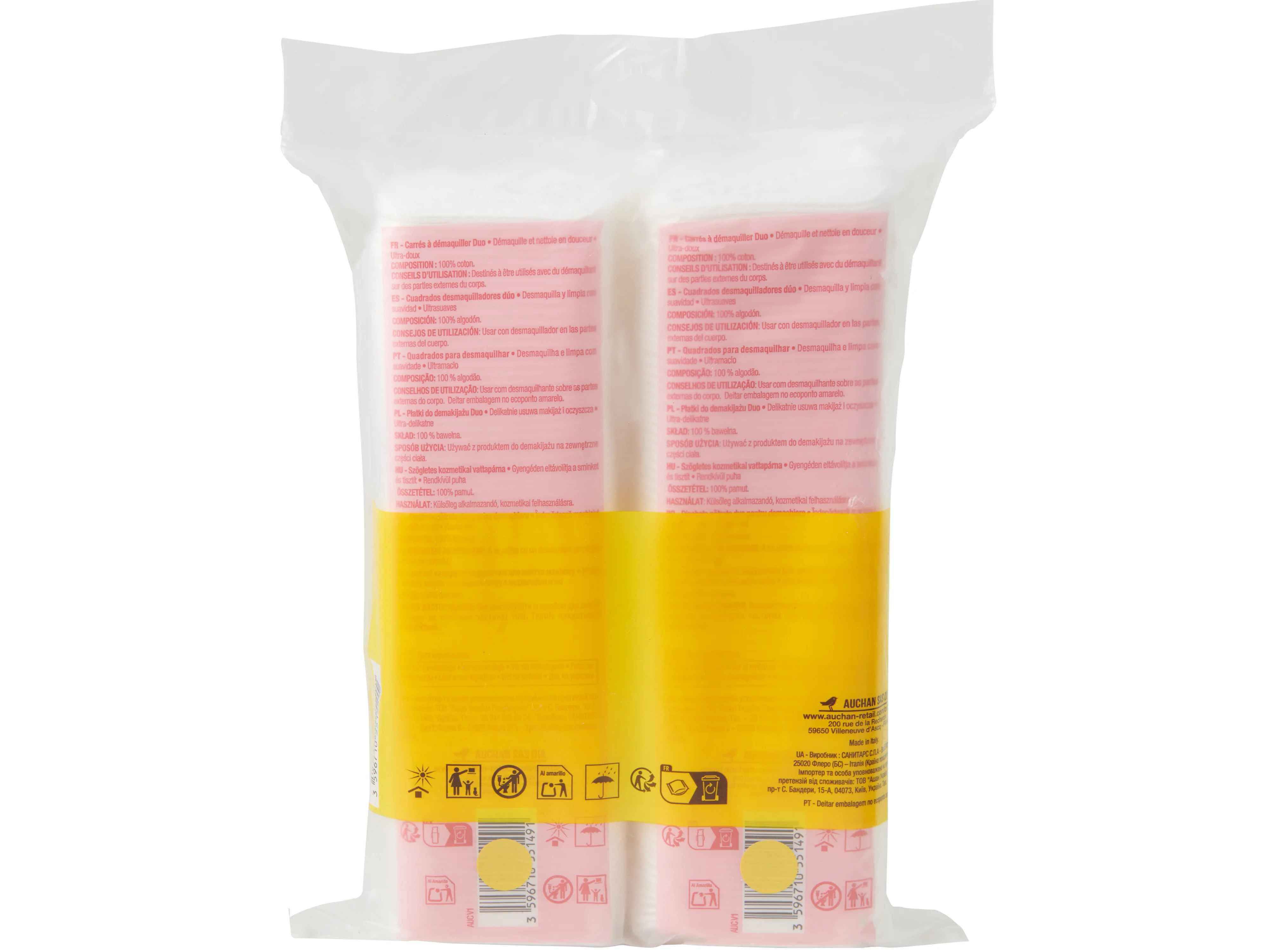 QUADRADOS 100%ALGOD&Atilde;O AUCHAN SENS&Iacute;VEL DESMAQUILHANTES 2X80UN image number 1