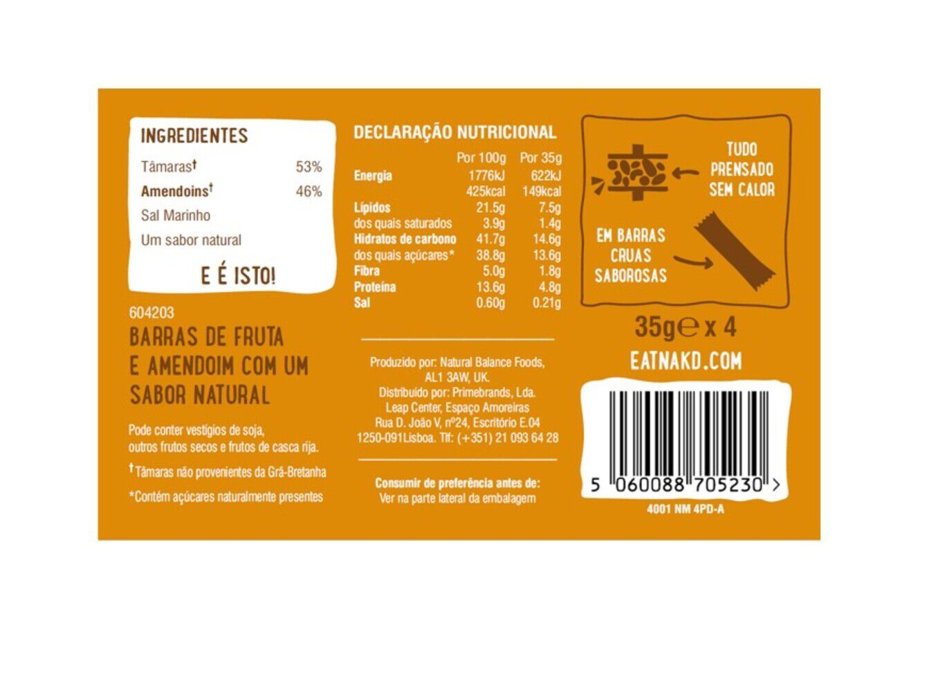 BARRAS NAKD CRUAS FRUTA AMENDOIM DELIGHT 4X35 image number 1