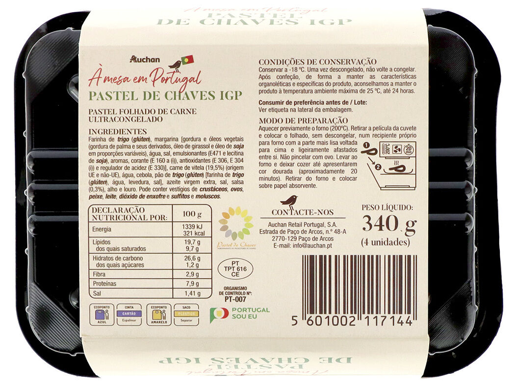 PAST&Eacute;IS CHAVES IGP AUCHAN &Agrave; MESA EM PORTUGAL 4UN 340G image number 1