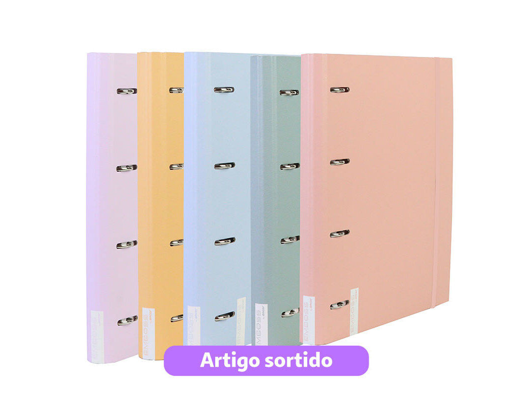 CAPA COM ELASTICO A4 ANCOR 4 ARGOLAS COM RECARGA PAUTADA CORES SORTIDAS image number 0