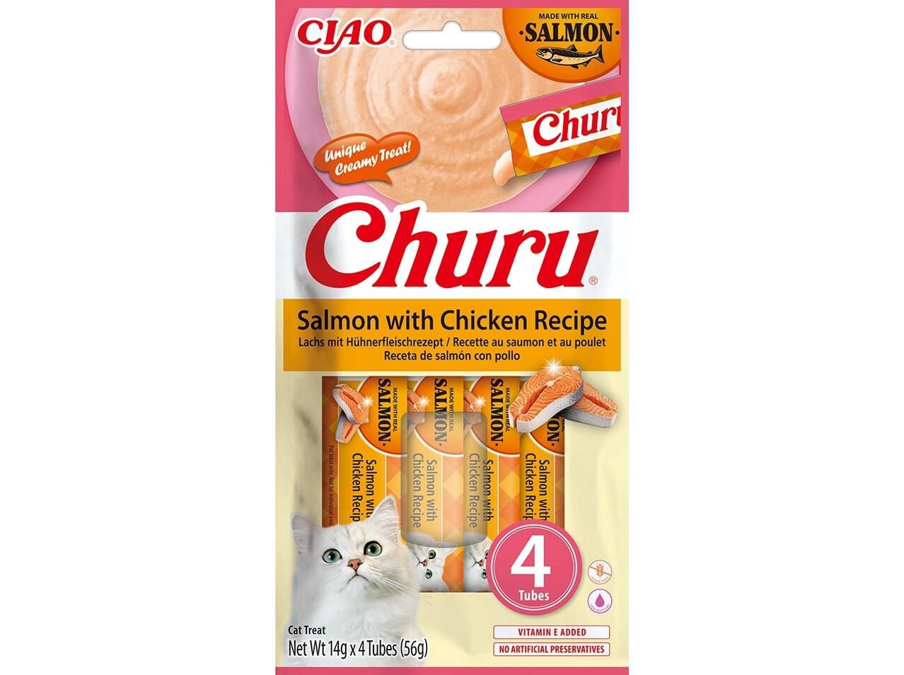 SNACKS GATO CIAO CHURU SALM&Atilde;O/FRANGO 4X14G image number 1