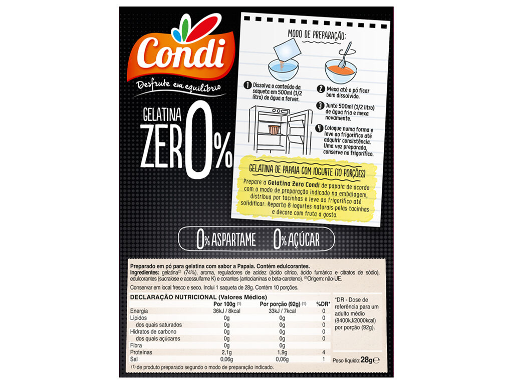 GELATINA CONDI ZERO PAPAIA 28G image number 1