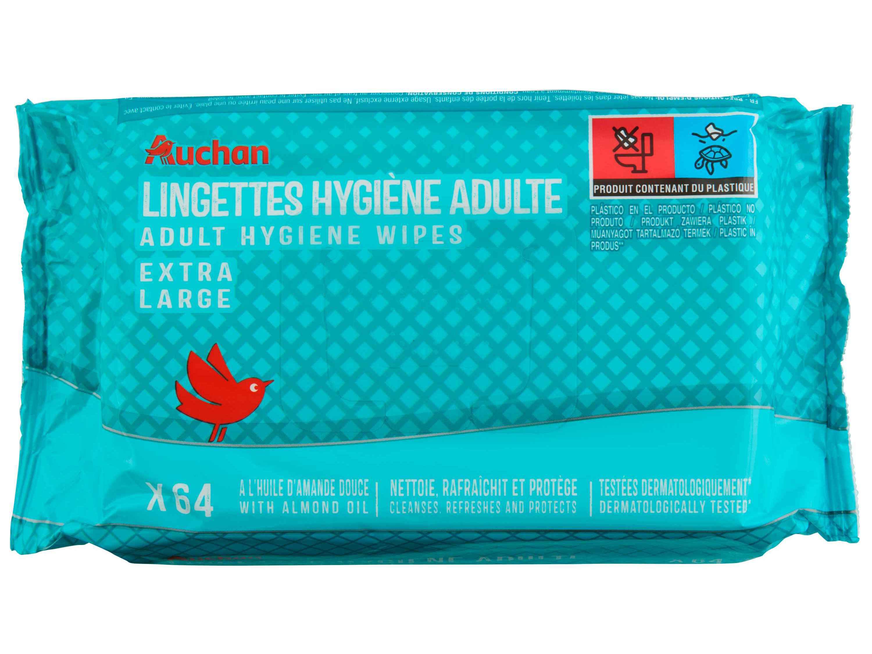 TOALHITAS INCONTIN&Ecirc;NCIA AUCHAN ADULTO 64UN