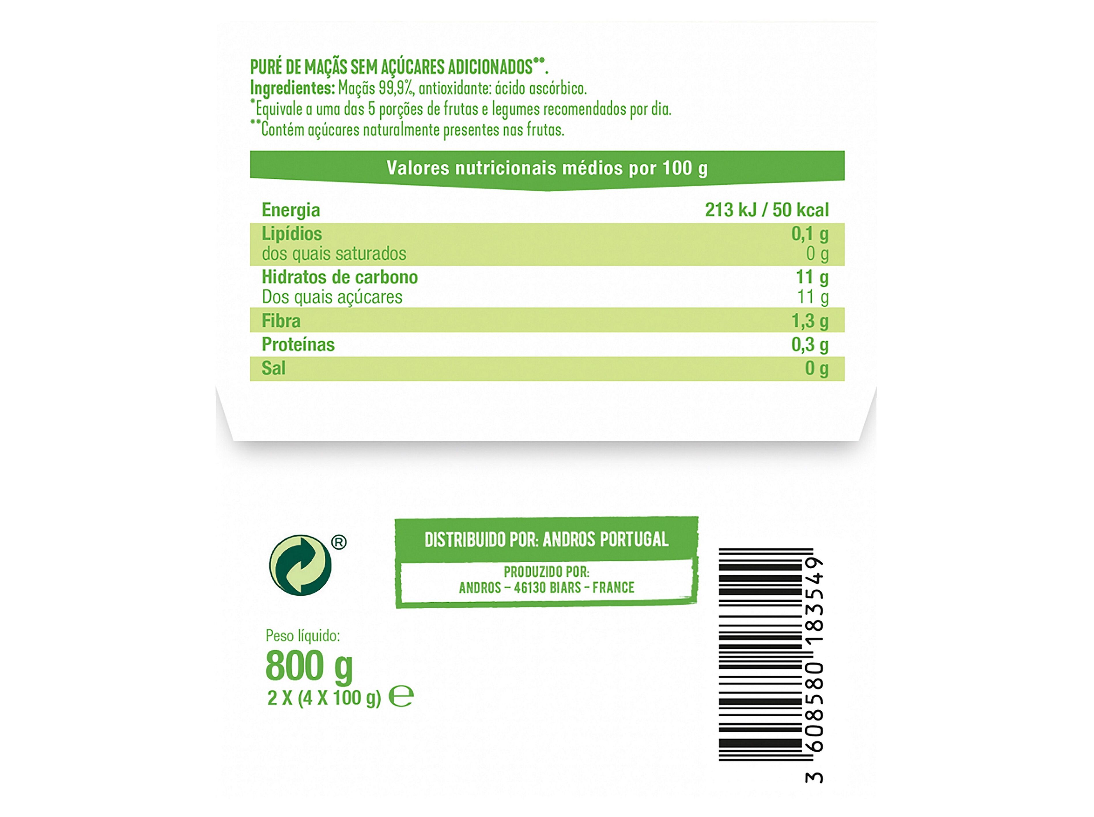 SOBREMESA ANDROS MA&Ccedil;&Atilde; SEM A&Ccedil;&Uacute;CAR ADICIONADO 8X100G image number 1