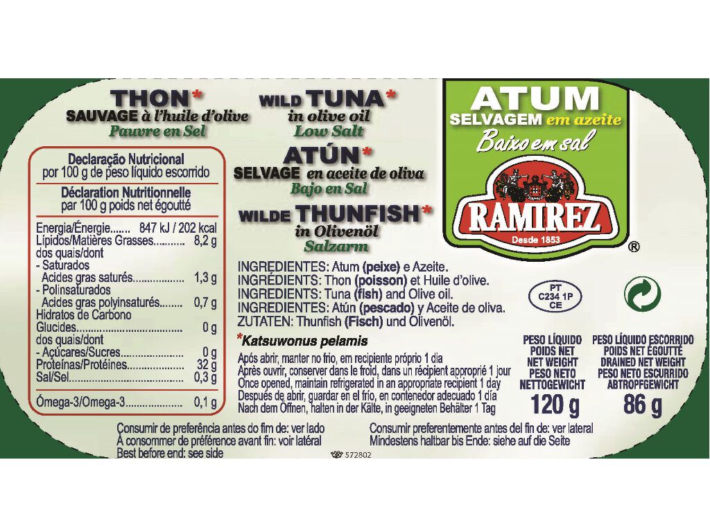 ATUM EM AZEITE RAMIREZ BAIXO EM SAL 120(86)G image number 1