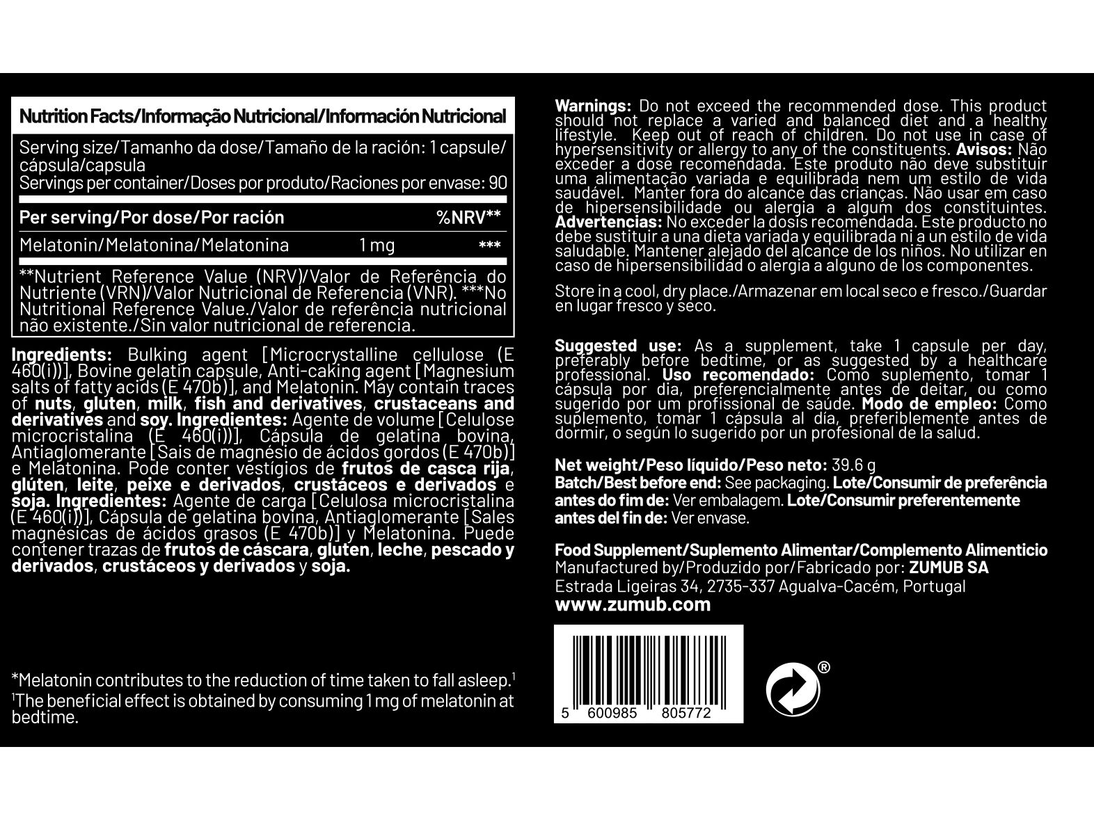 SUPLEMENTO ZUMUB MELATONINA 90 CAPS image number 1