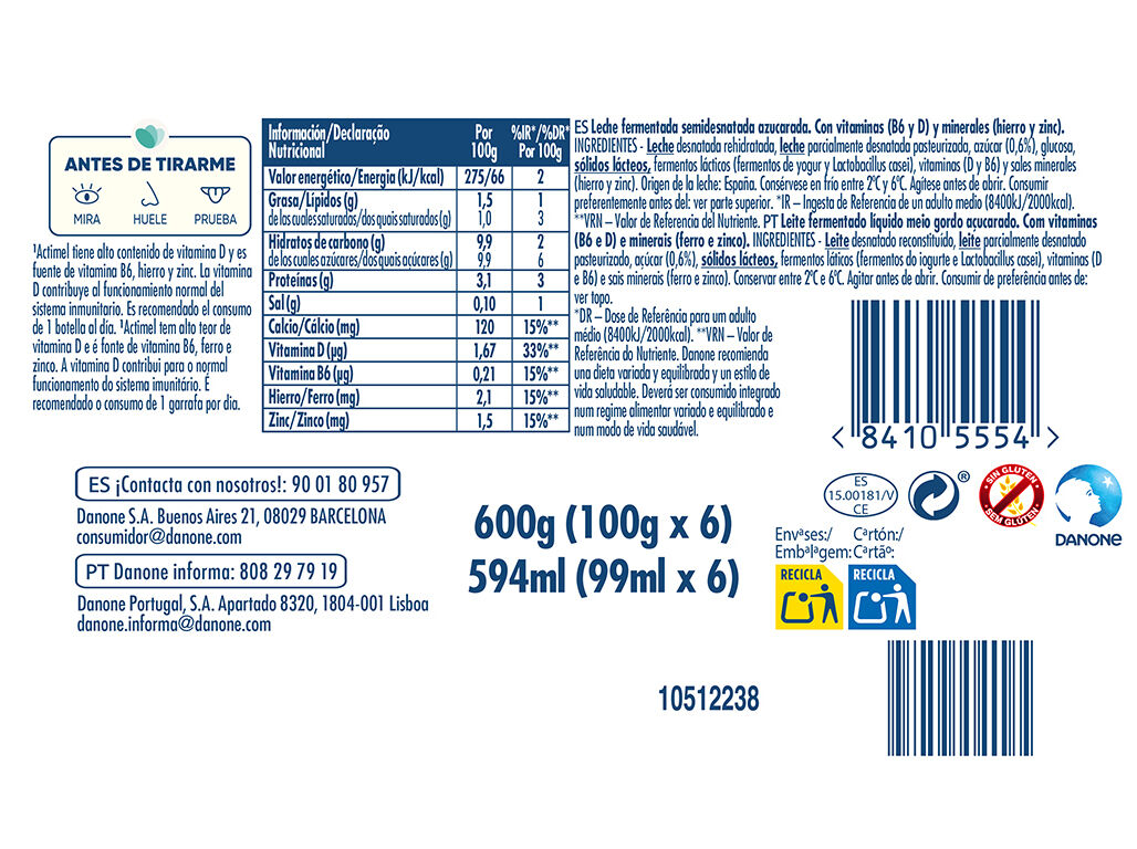 PROBI&Oacute;TICO ACTIMEL NATURAL 6X100G image number 1