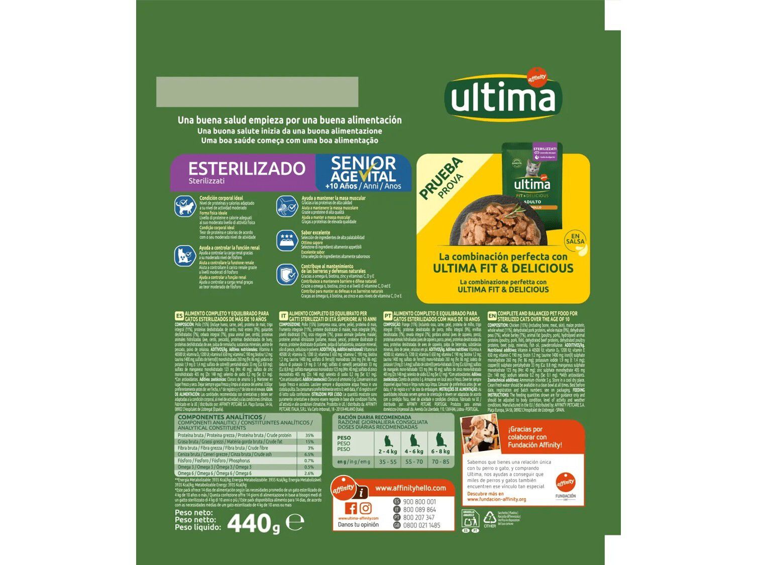 RA&Ccedil;&Atilde;O GATO ESTERILIZADO ULTIMA SENIOR 440G image number 1