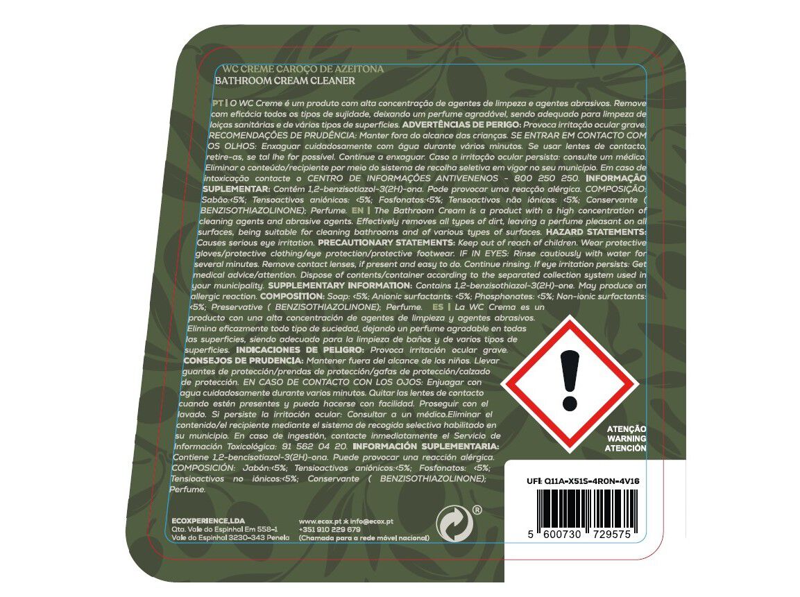 LIMPEZA CASEIRA ECOLOGICO ECOX CREME C/ CARO&Atilde;O OLIVEIRA DA SERRA 850ML image number 2