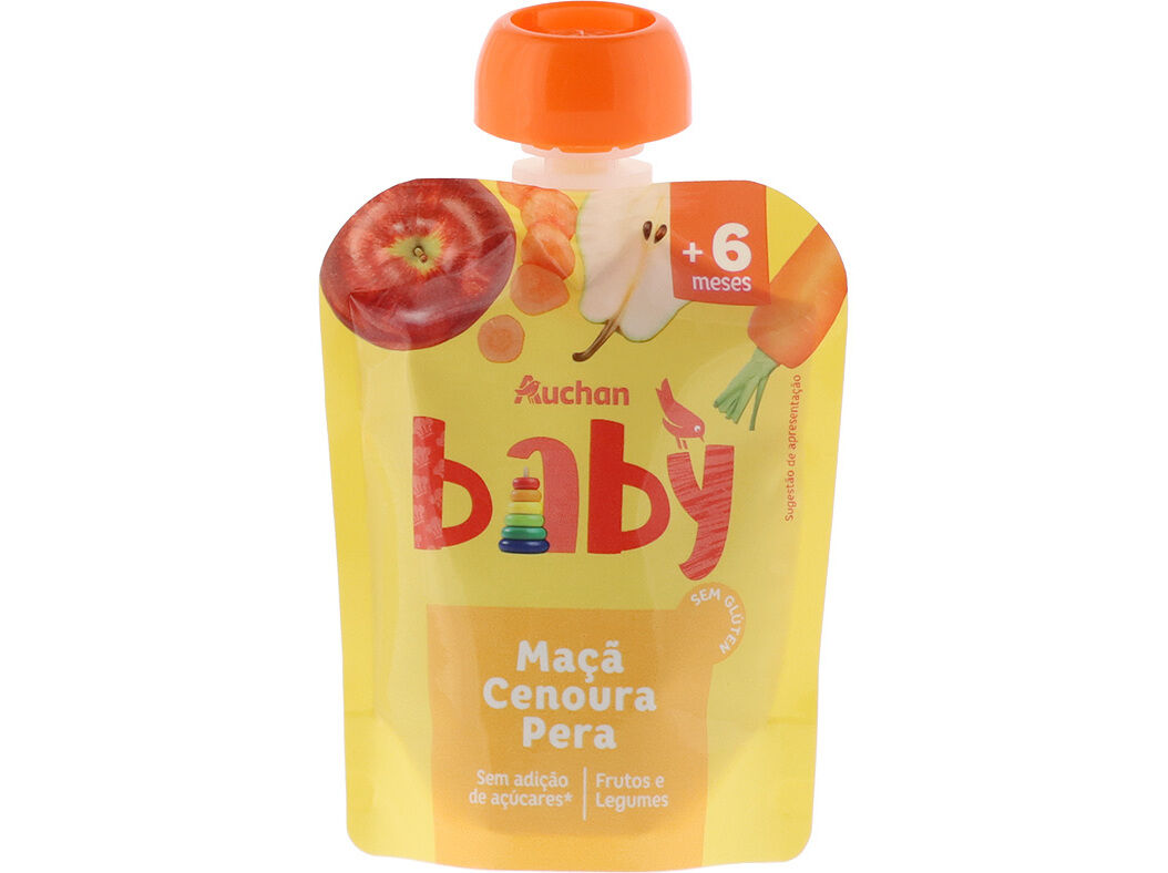SAQUETA DE FRUTA AUCHAN BABY MA&Ccedil;&Atilde; CENOURA E P&Ecirc;RA 90G