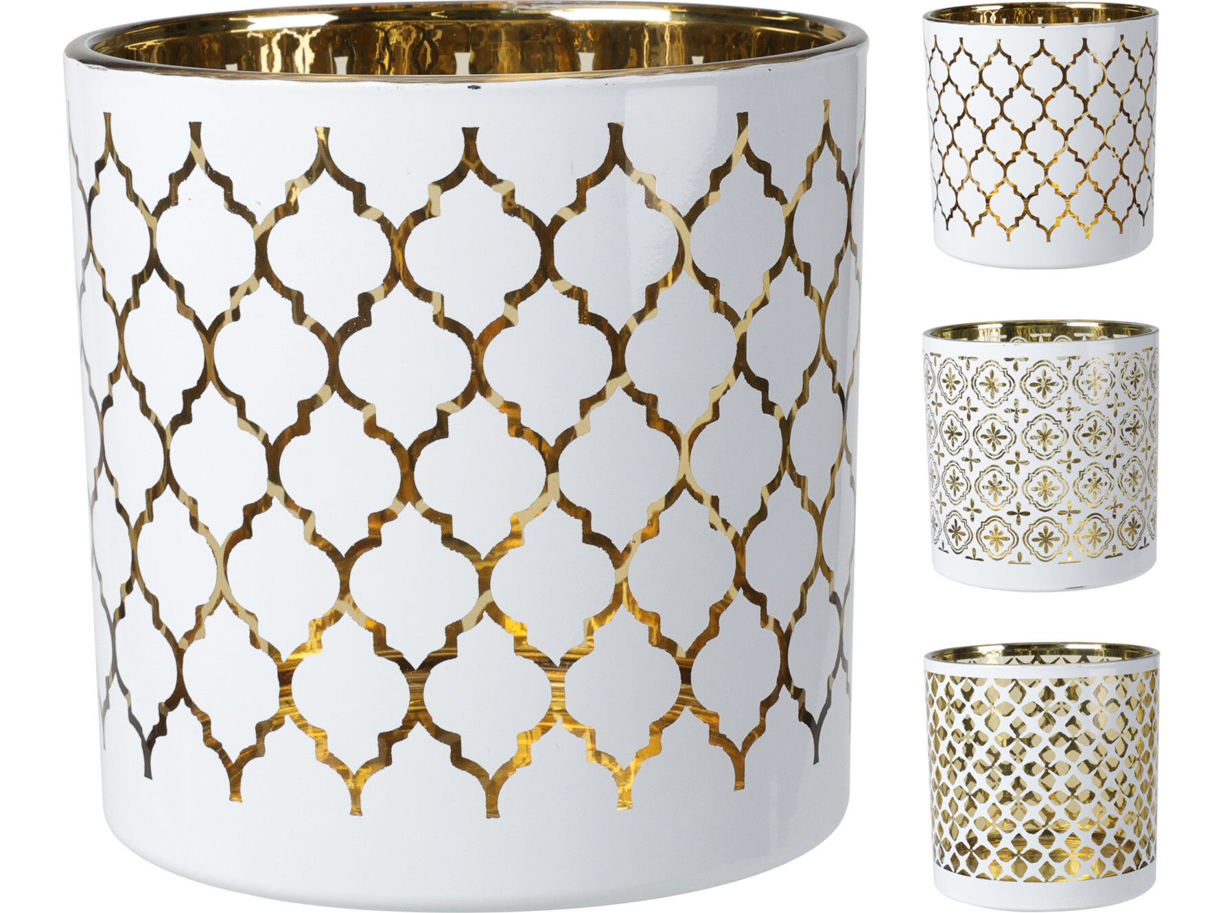 SUPORTE DE VELA DOURADO / BRANCO 15X15CM MODELOS SORTIDOS image number 1