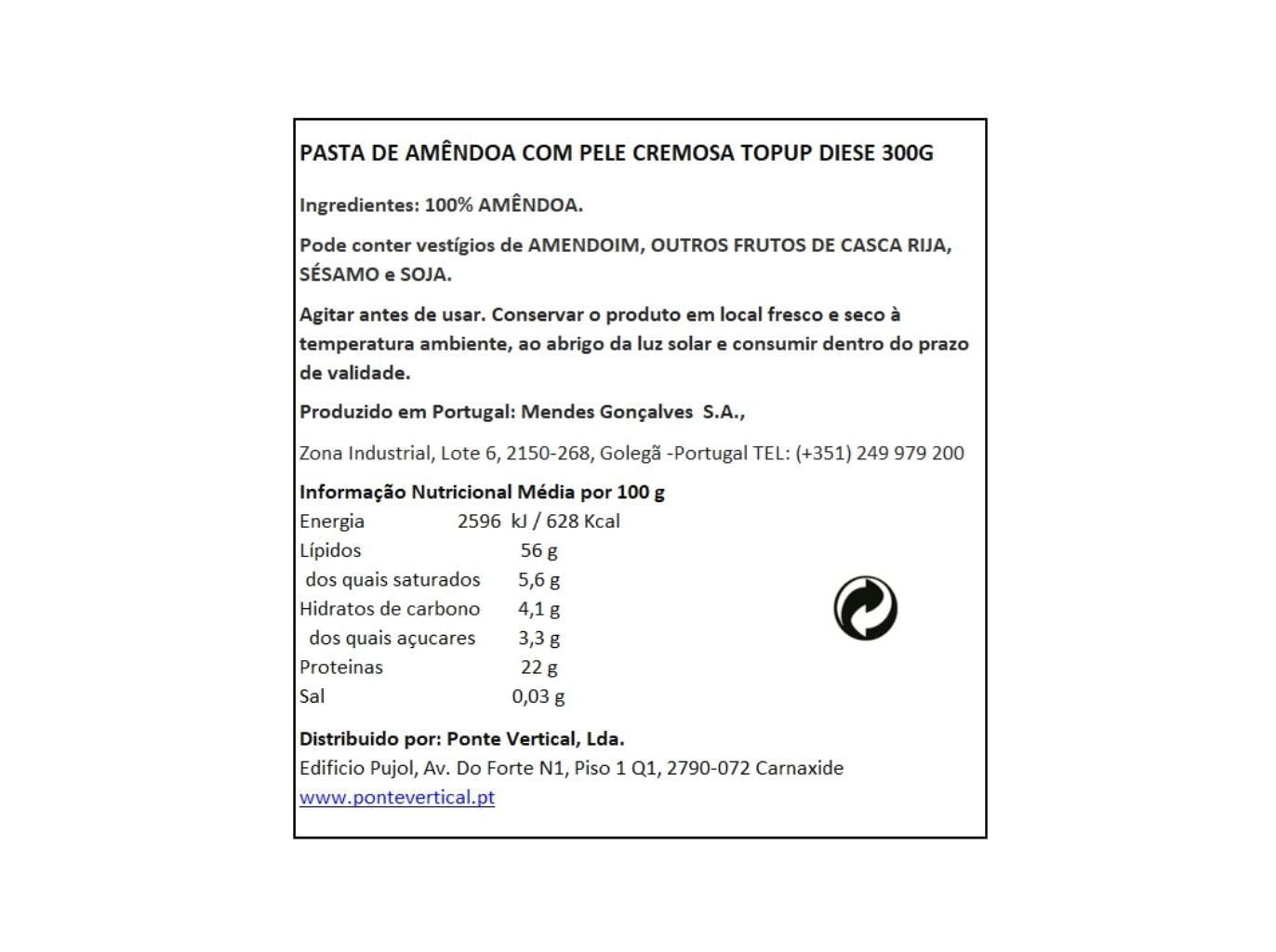 CREME DE AM&Ecirc;NDOA DIESE COM PELE TOP UP 300G image number 1