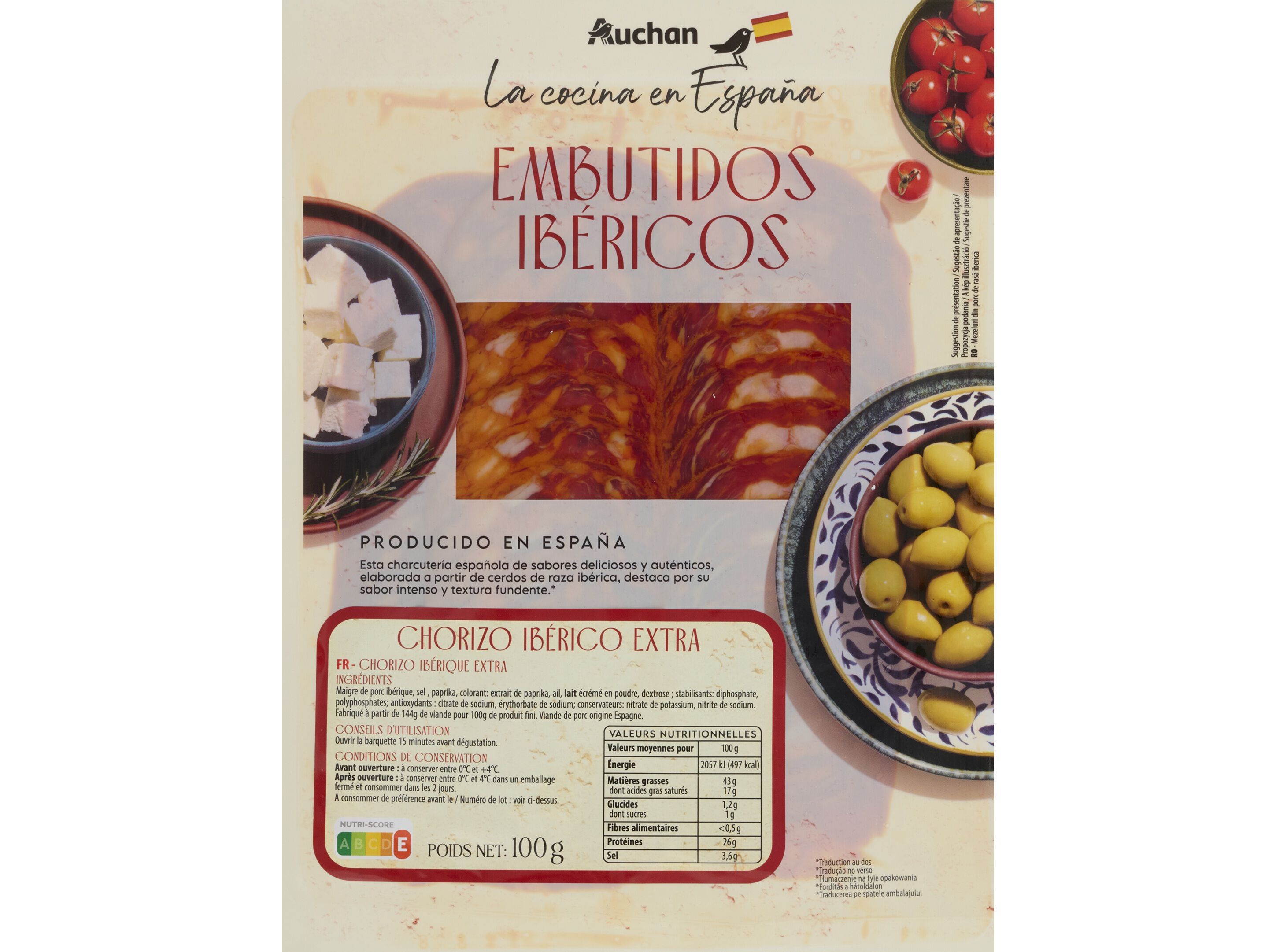 CHOURI&Ccedil;O IB&Eacute;RICO AUCHAN &Agrave; MESA EM ESPANHA FATIAS 100G image number 0
