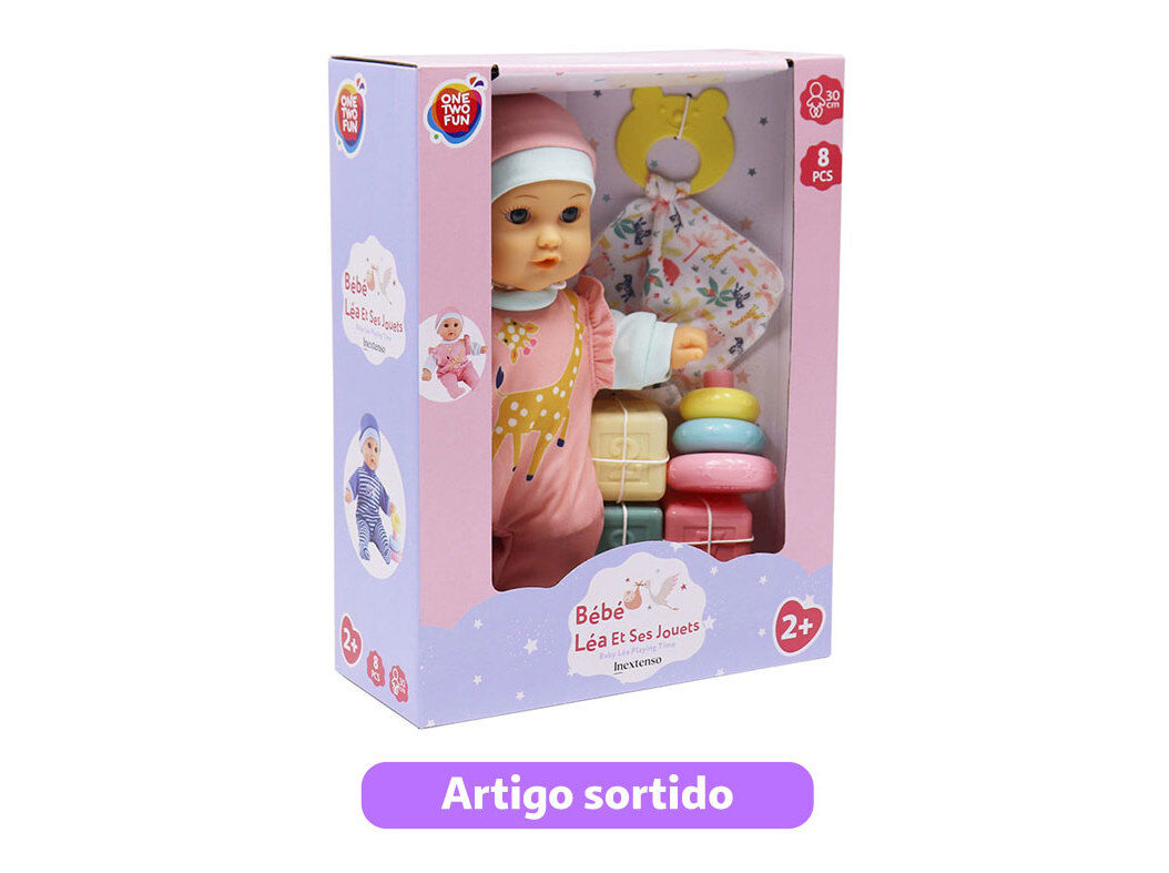 BONECO BEB&Eacute; ONE TWO FUN COM BRINQUEDOS MODELOS SORTIDOS image number 1