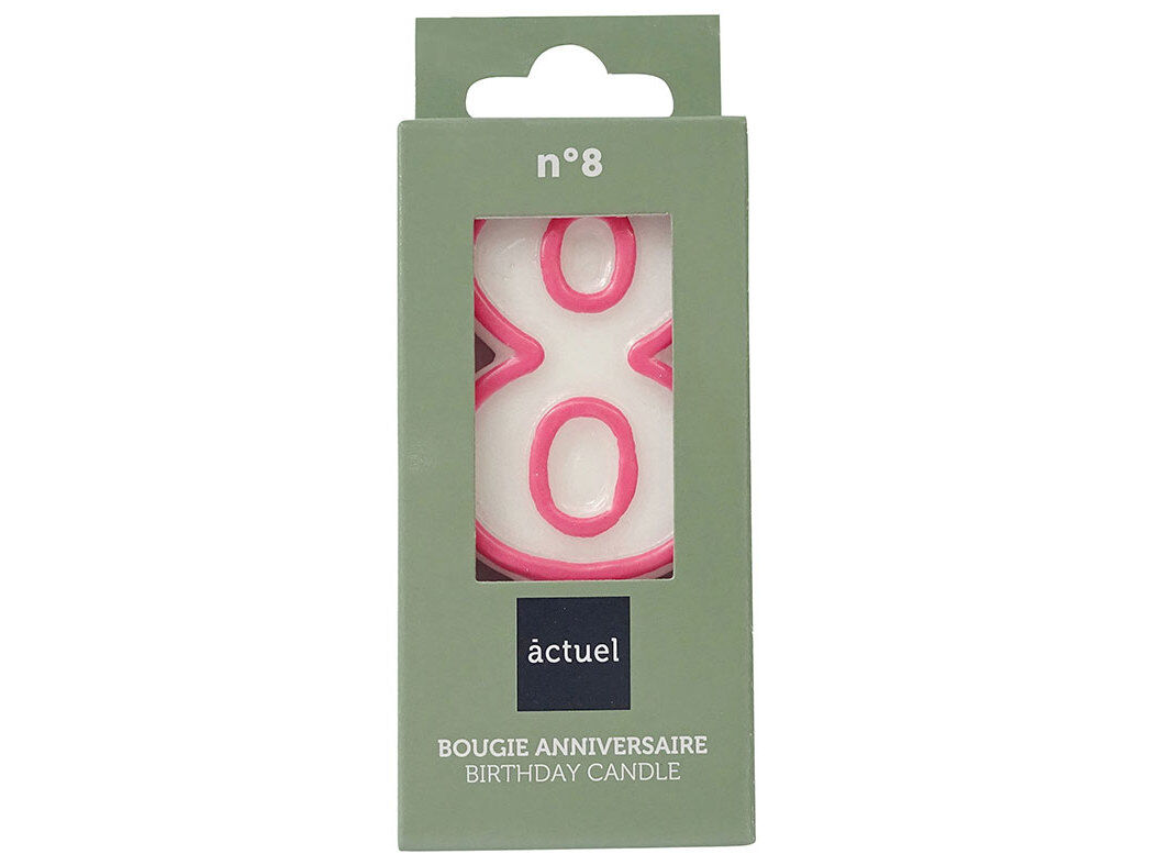 VELA DE ANIVERS&Aacute;RIO N&Uacute;MERO 8 ACTUEL BRANCO COM REBORDO COLORIDO