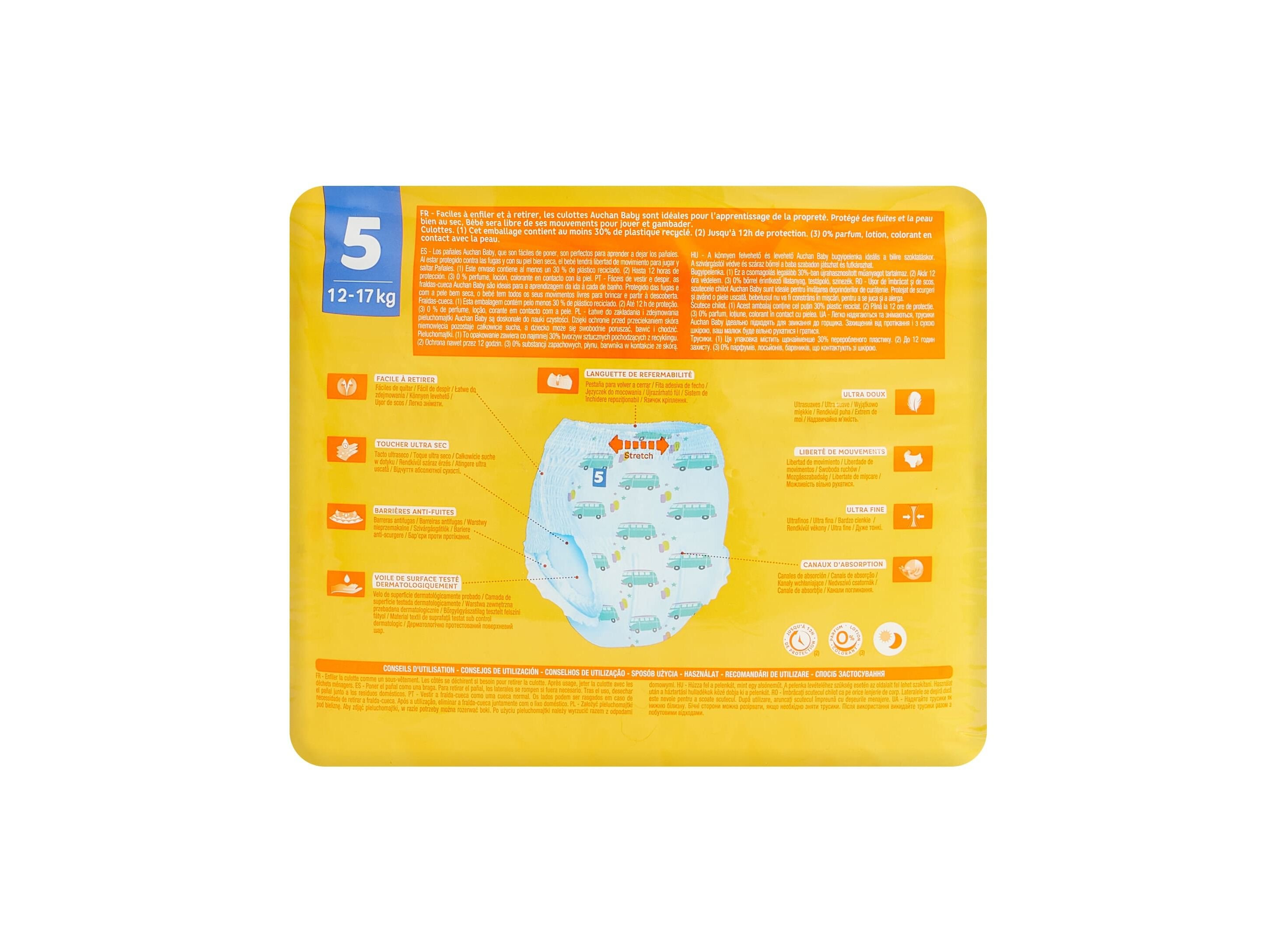 FRALDAS CUECA AUCHAN BABY TAMANHO 5 12-17KG 40UN image number 1