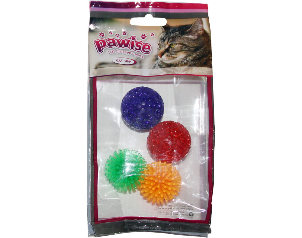 BRINQUEDO PARA GATO PAWISE BOLAS COLORIDAS PACK 4 UNIDADES