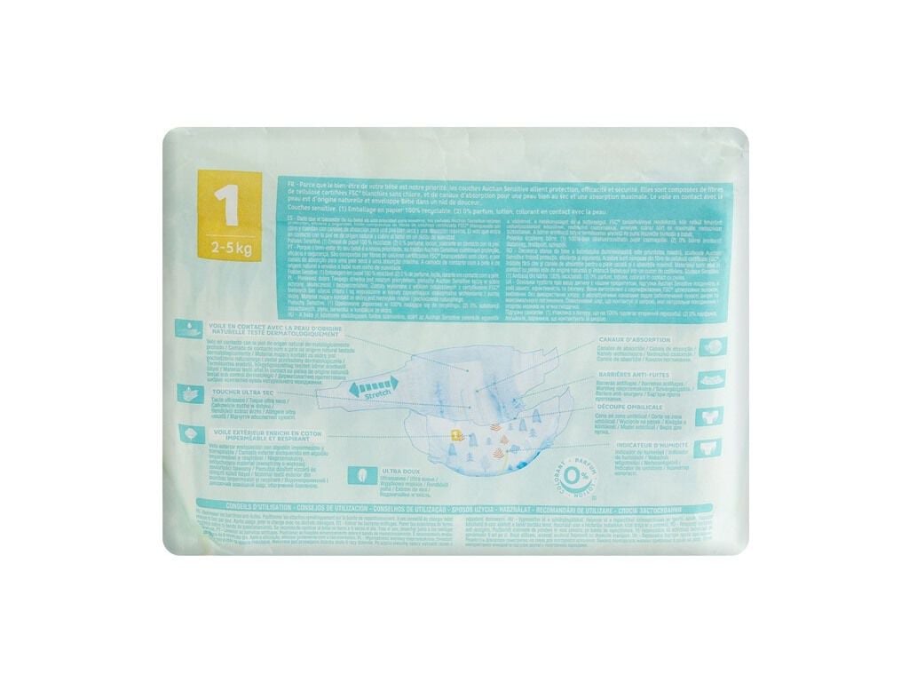FRALDAS AUCHAN BABY SENSITIVE ECOL&Oacute;GICAS TAMANHO 1 2-5KG 25UN image number 1