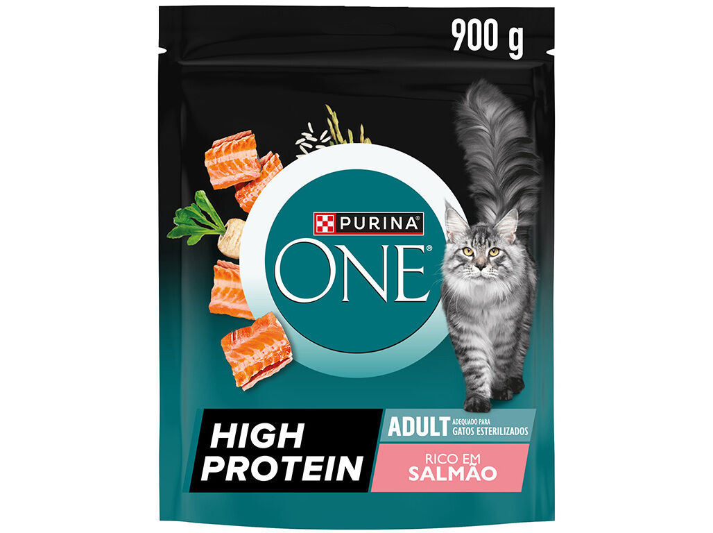RA&Ccedil;&Atilde;O GATO PURINA ONE HIGH PROTEIN SALM&Atilde;O 900G image number 0