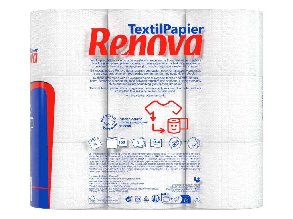 PAPEL HIGI&Eacute;NICO RENOVA TEXTIL 9 ROLOS image number 1