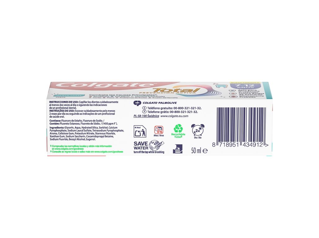 PASTA DE DENTES TOTAL J&Uacute;NIOR 7-12 ANOS COLGATE 50ML image number 1
