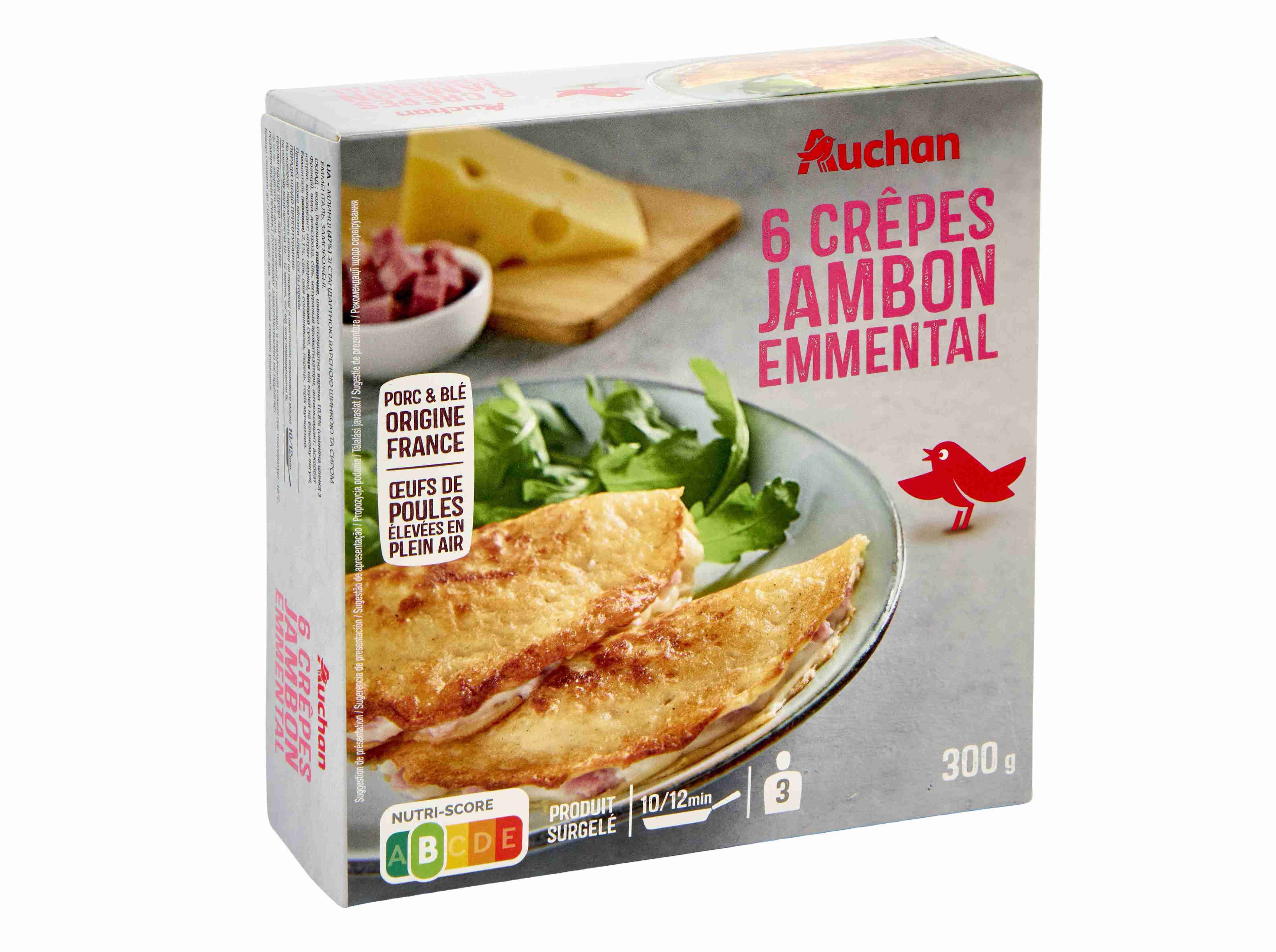 CREPES AUCHAN FIAMBRE COM QUEIJO EMMENTAL 6UN 300G image number 1