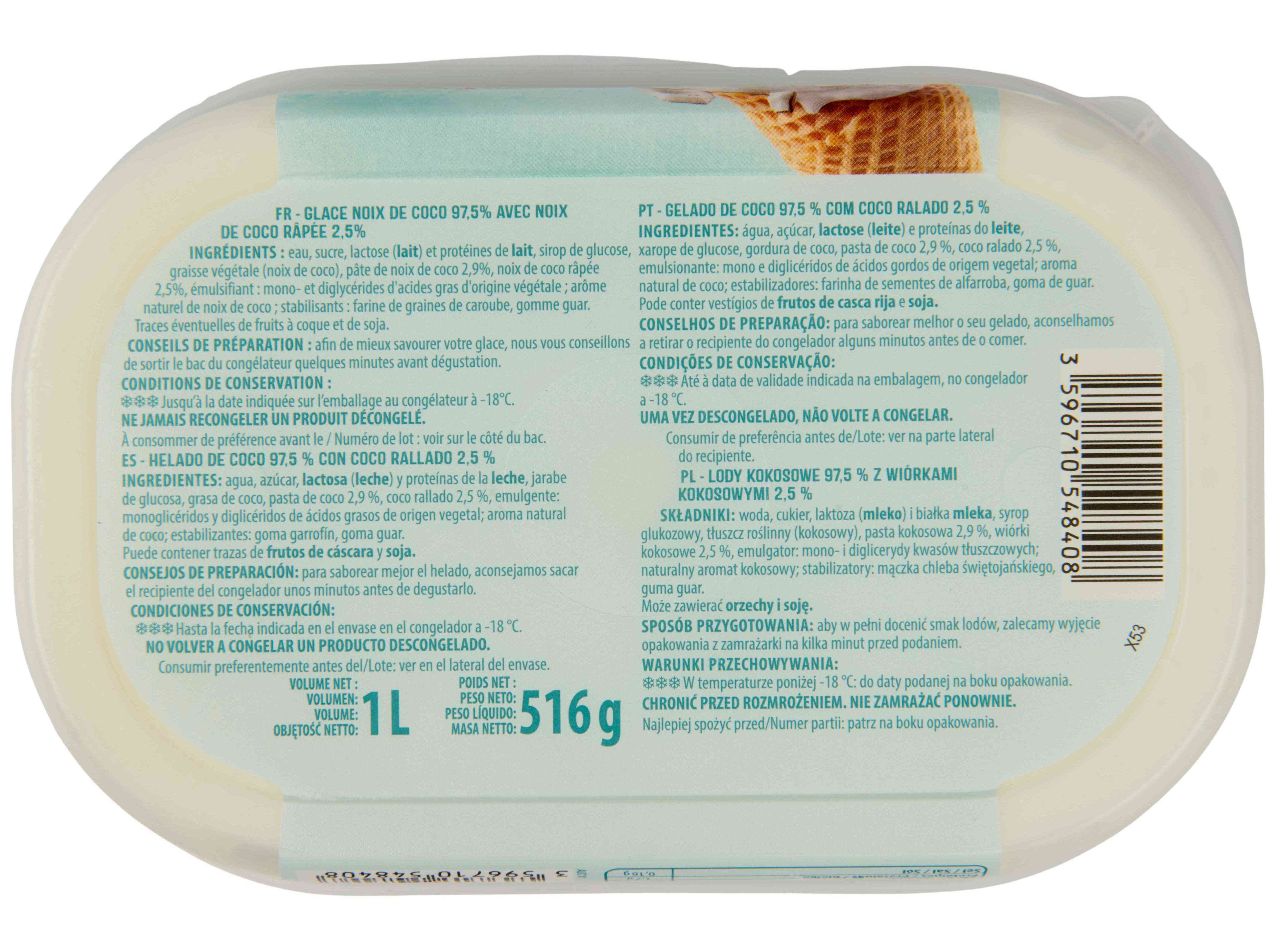 GELADO AUCHAN COCO COM COCO RALADO 1L image number 3