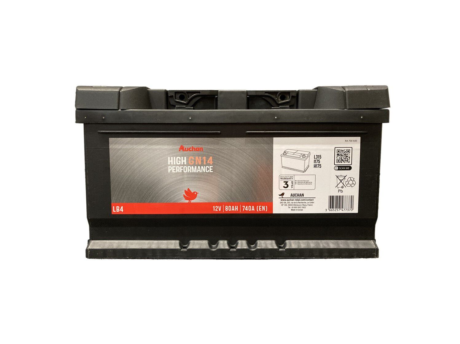 BATERIA AUTO AUCHAN GN14 80AH/740A