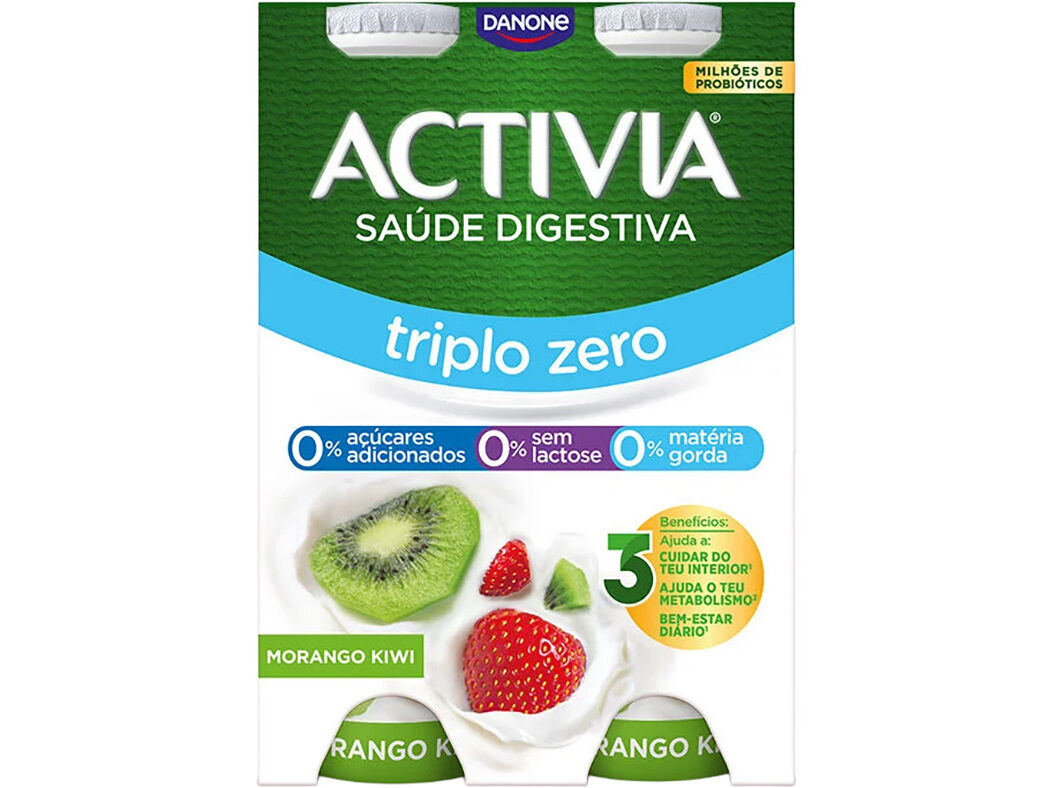 BIFIDUS DANONE ACTIVIA L&Iacute;QUIDO MORANGO E KIWI 0% 4X155G