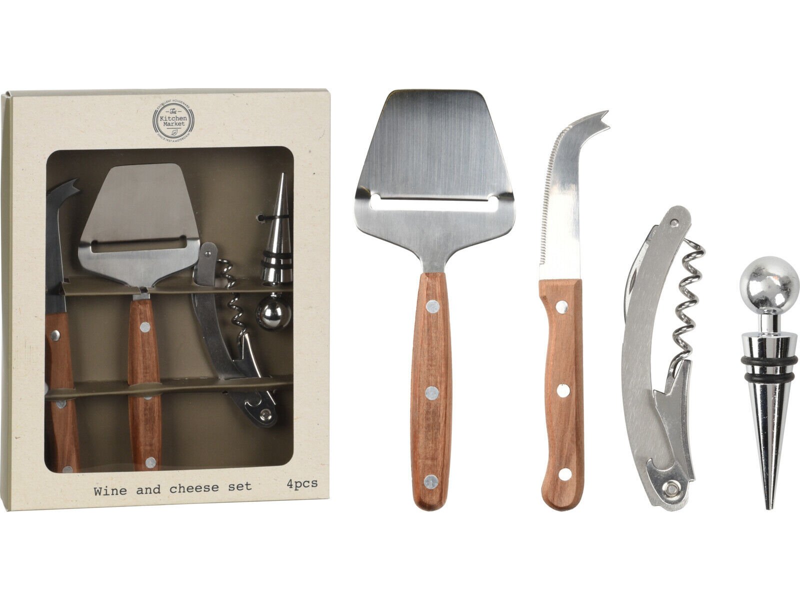 CONJUNTO INOX VINHO E QUEIJO 4 PE&Ccedil;AS