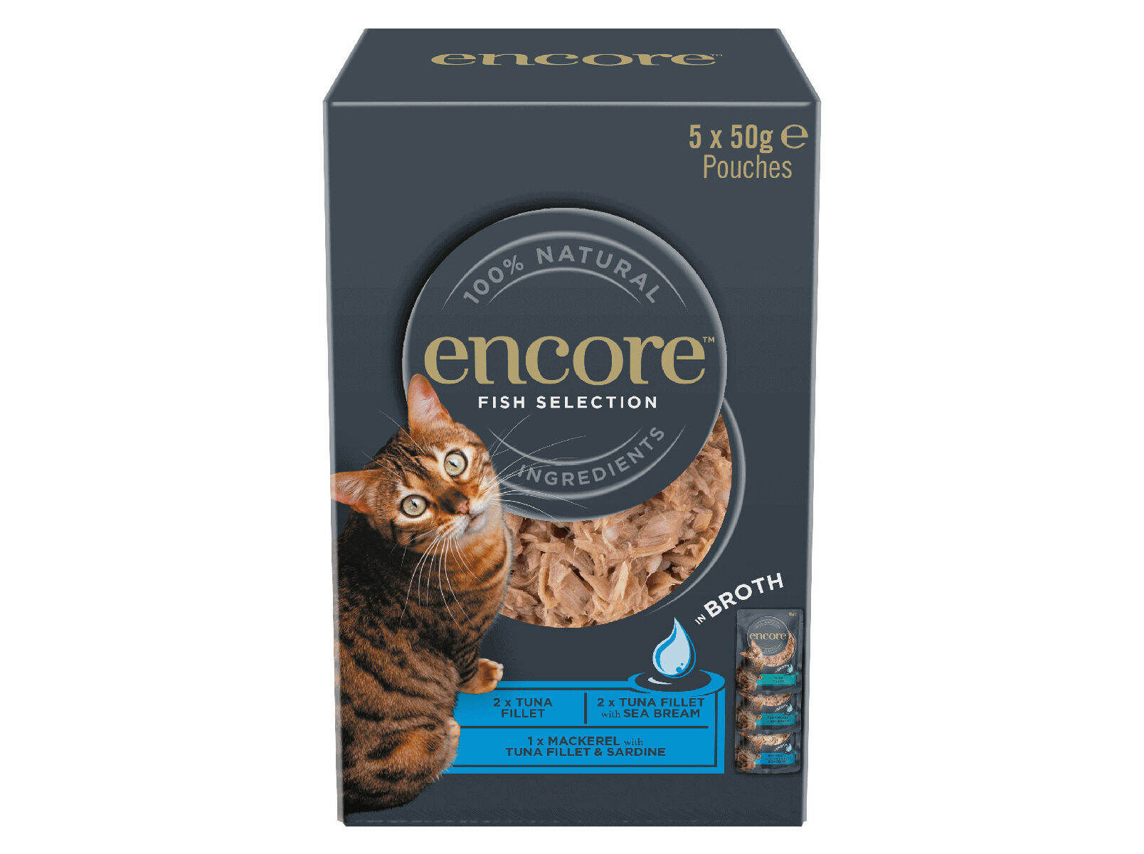 COMIDA H&Uacute;MIDA PARA GATO ENCORE SELE&Ccedil;&Atilde;O PEIXE 5X50G image number 0