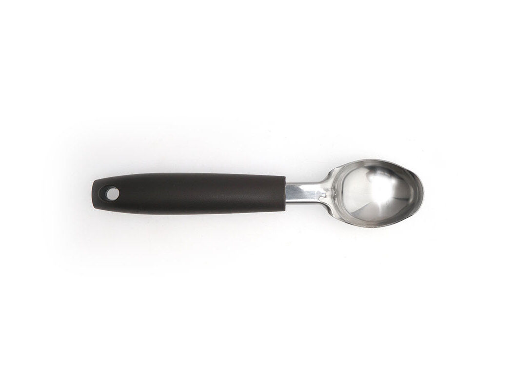 COLHER PARA GELADO ACTUEL EM INOX COM CABO DE PL&Aacute;STICO CASTANHO