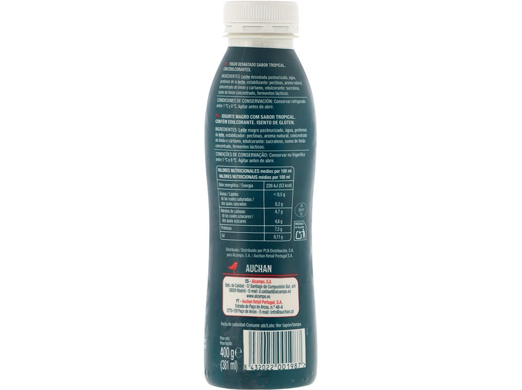 IOGURTE L&Iacute;Q+PROTE&Iacute;NA MAGRO AUCHAN TROPICAL 400G image number 1