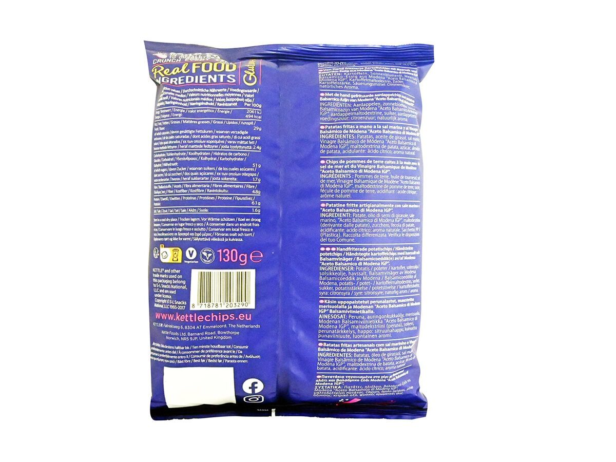 BATATAS FRITAS KETTLE VINAGRE BALS&Aacute;MICO 130G image number 1
