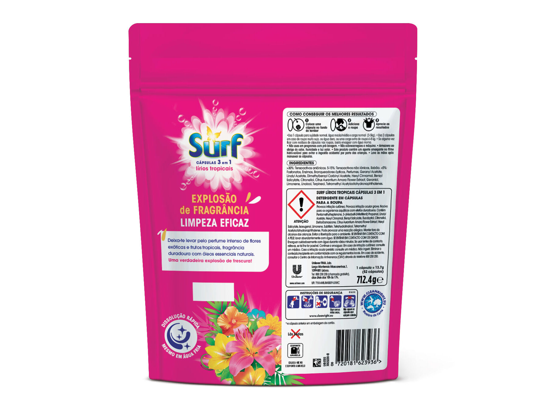 DETERGENTE ROUPA M&Aacute;QUINA C&Aacute;PSULAS SURF TROPICAL 52D image number 1