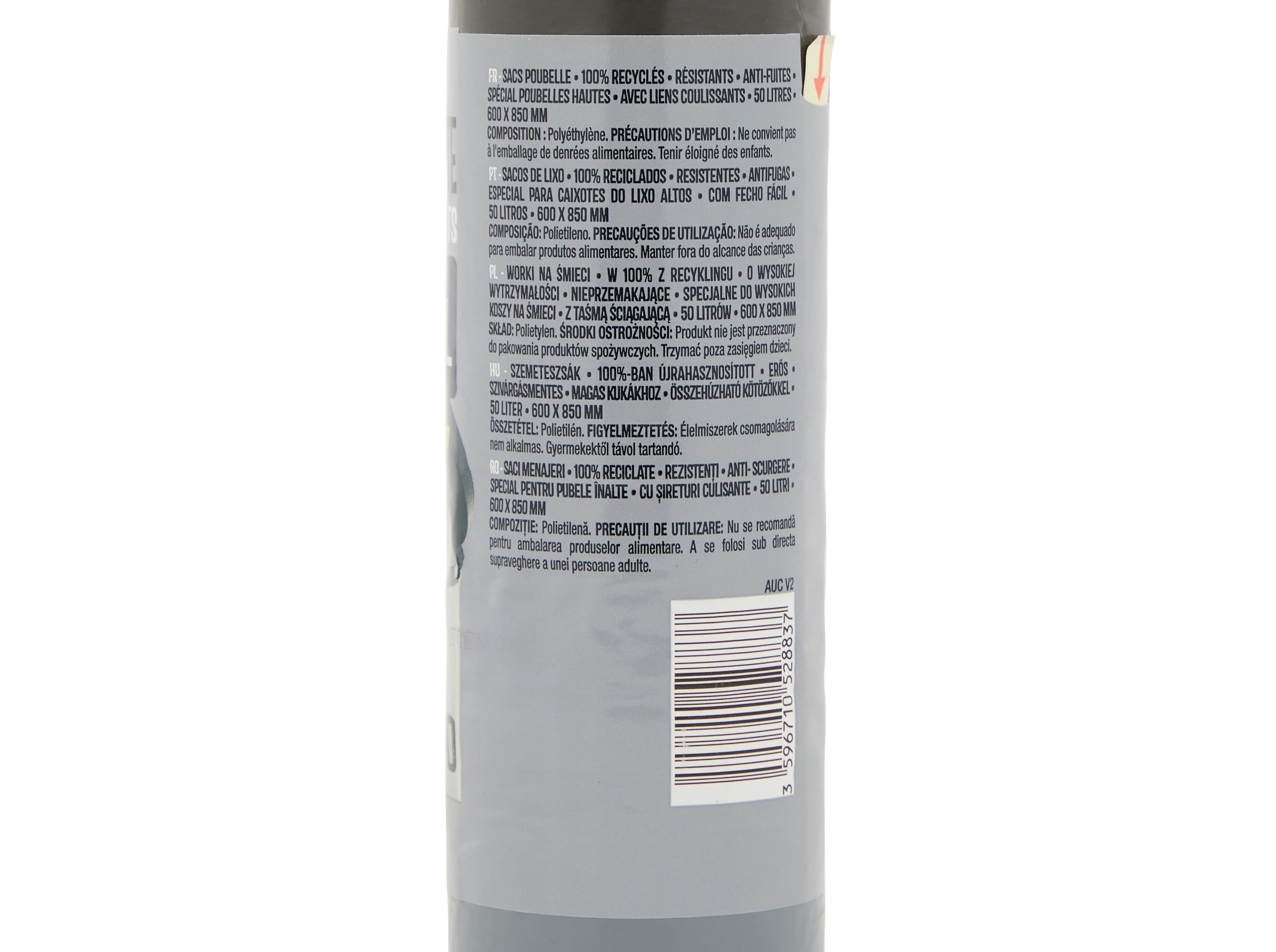 SACO DE LIXO AUCHAN ALTOS FECHO F&Aacute;CIL 100% RECICLADOS 50L 10UN image number 1