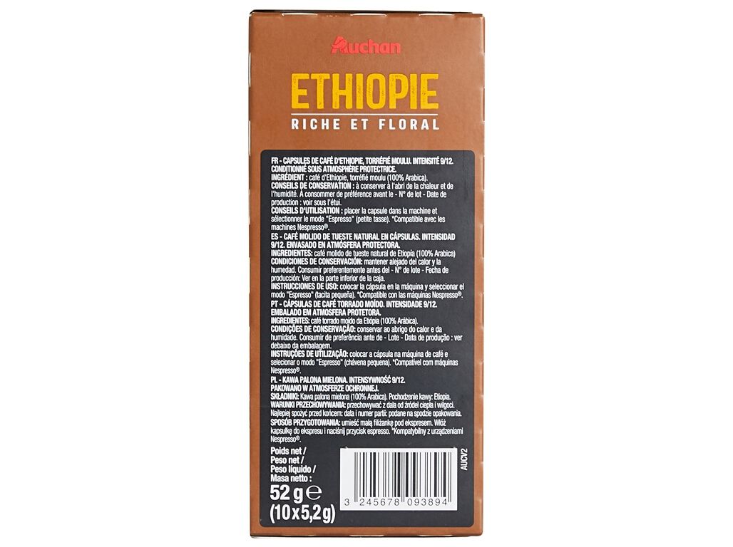 C&Aacute;PSULAS AUCHAN CAF&Eacute; NESPRESSO ALUMINIO ETIOPIA 10UN image number 1
