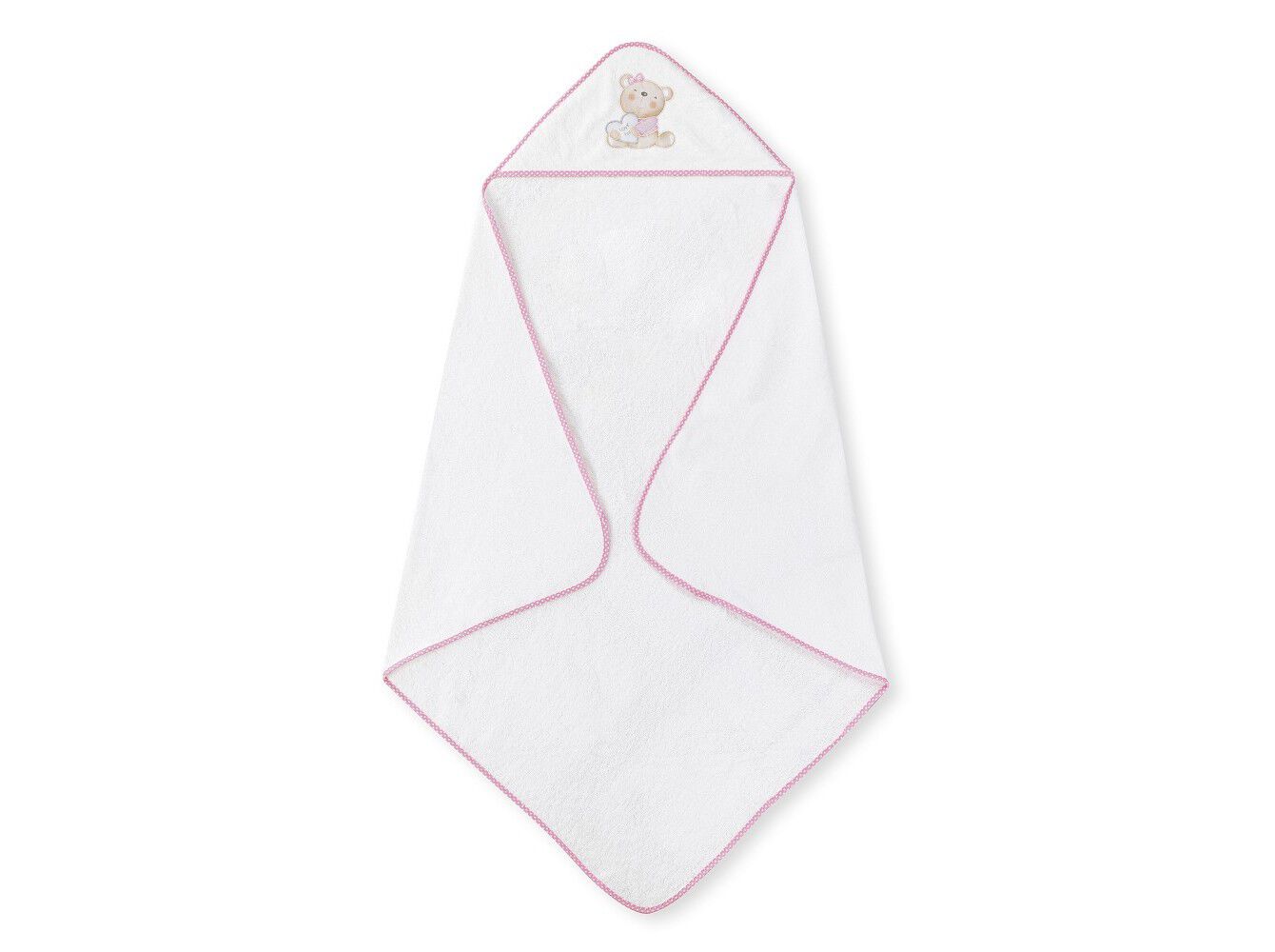 CONJUNTO DE TOALHA BANHO COM CAPUZ INTERBABY +ESCOVA+PENTE BRANCO/ROSA image number 1