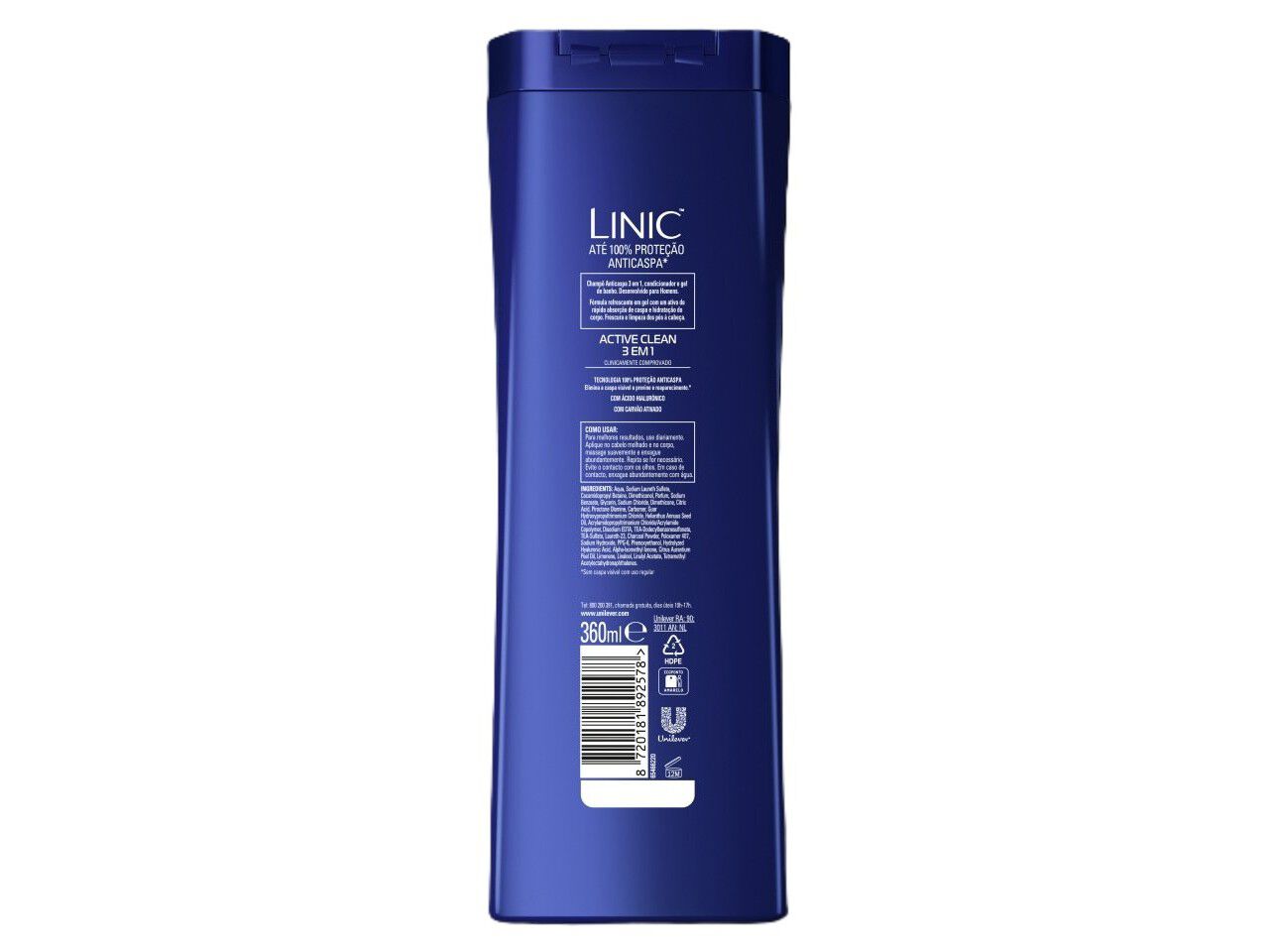 CHAMPO ANTI-CASPA LINIC 3 EM 1 ACTIVE CLEAN 360ML image number 1