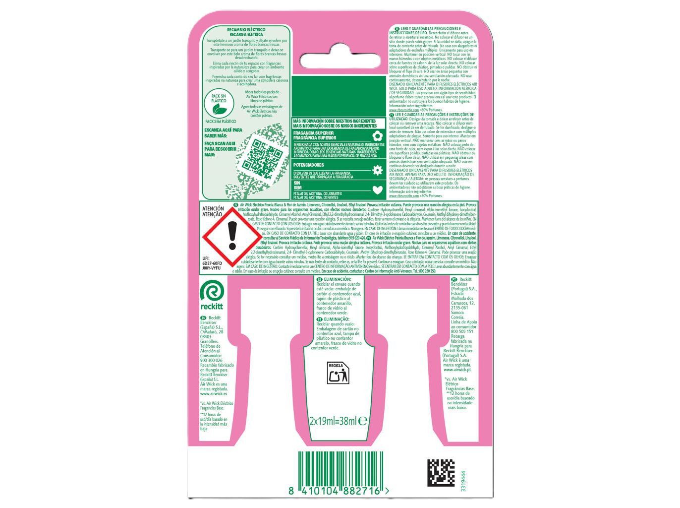 AMBIENTADOR EL&Eacute;TRICO AIR WICK RECARGA WHITE BOUQUET 2X19ML image number 1