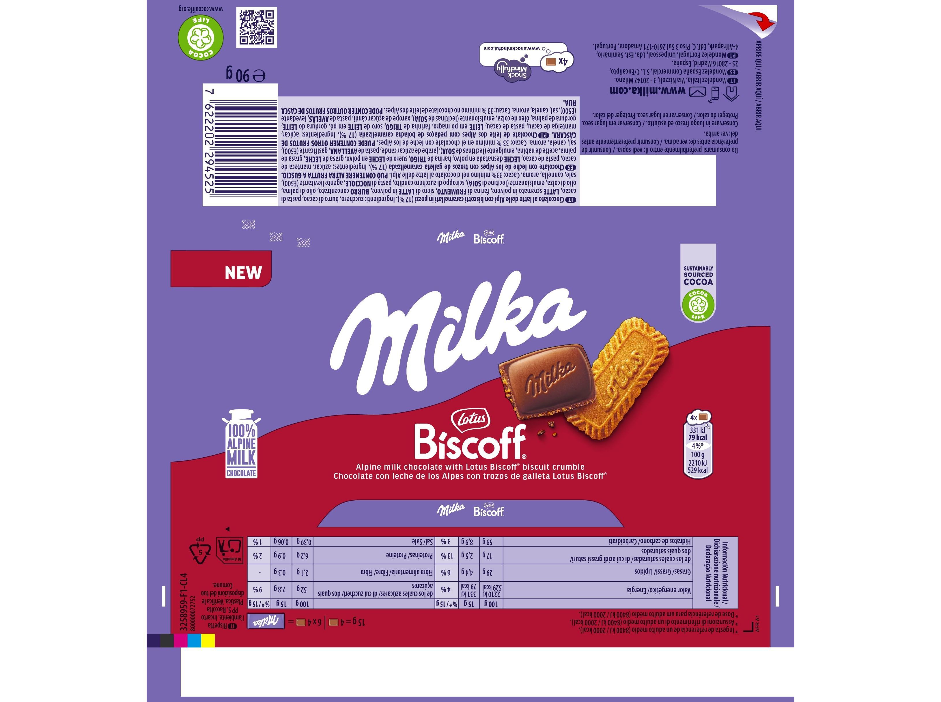 CHOCOLATE DE LEITE MILKA BISCOFF 90G image number 1